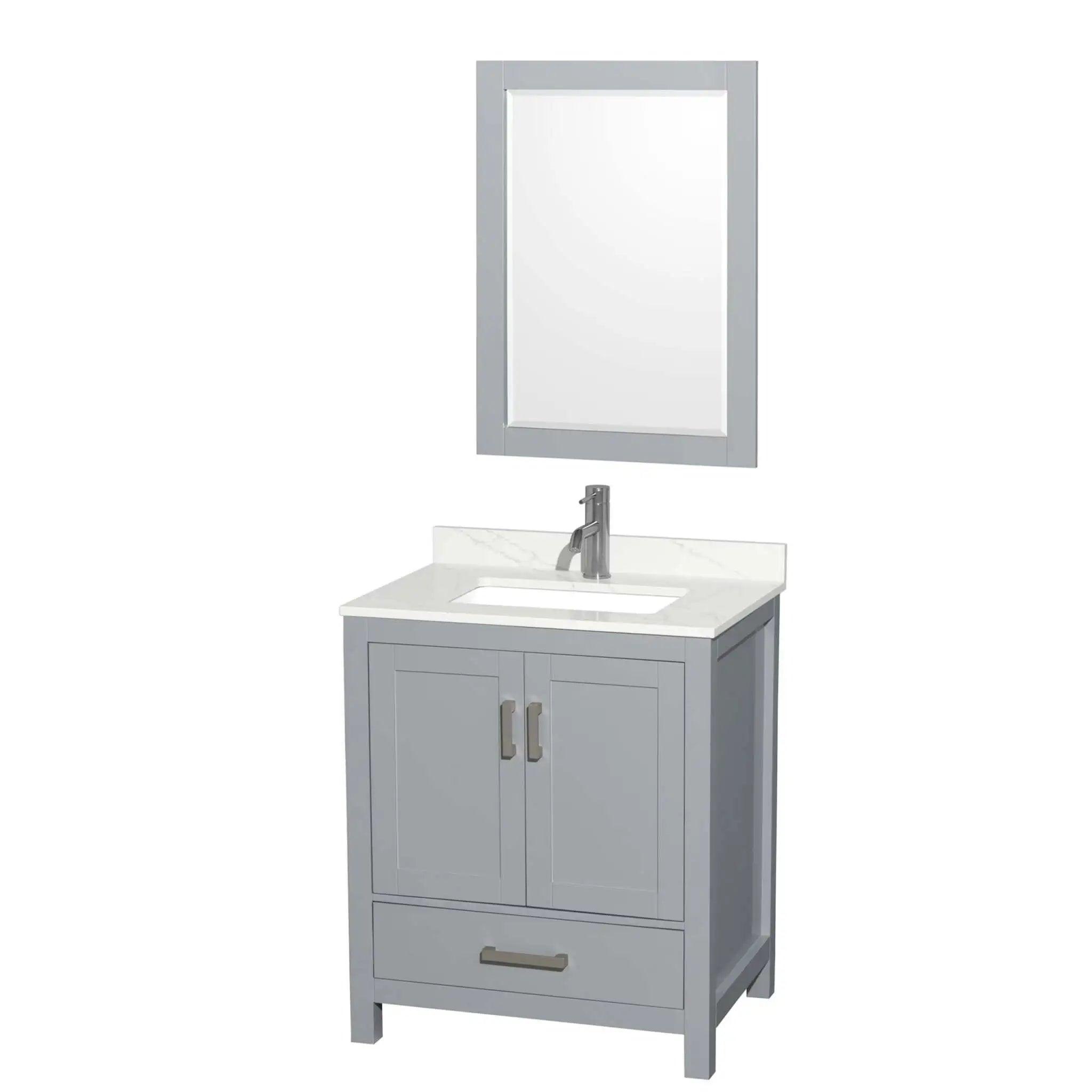 30" Sheffield Single Bathroom Vanity in Gray with Brushed Chrome Trim & 24" Mirror by Wyndham
