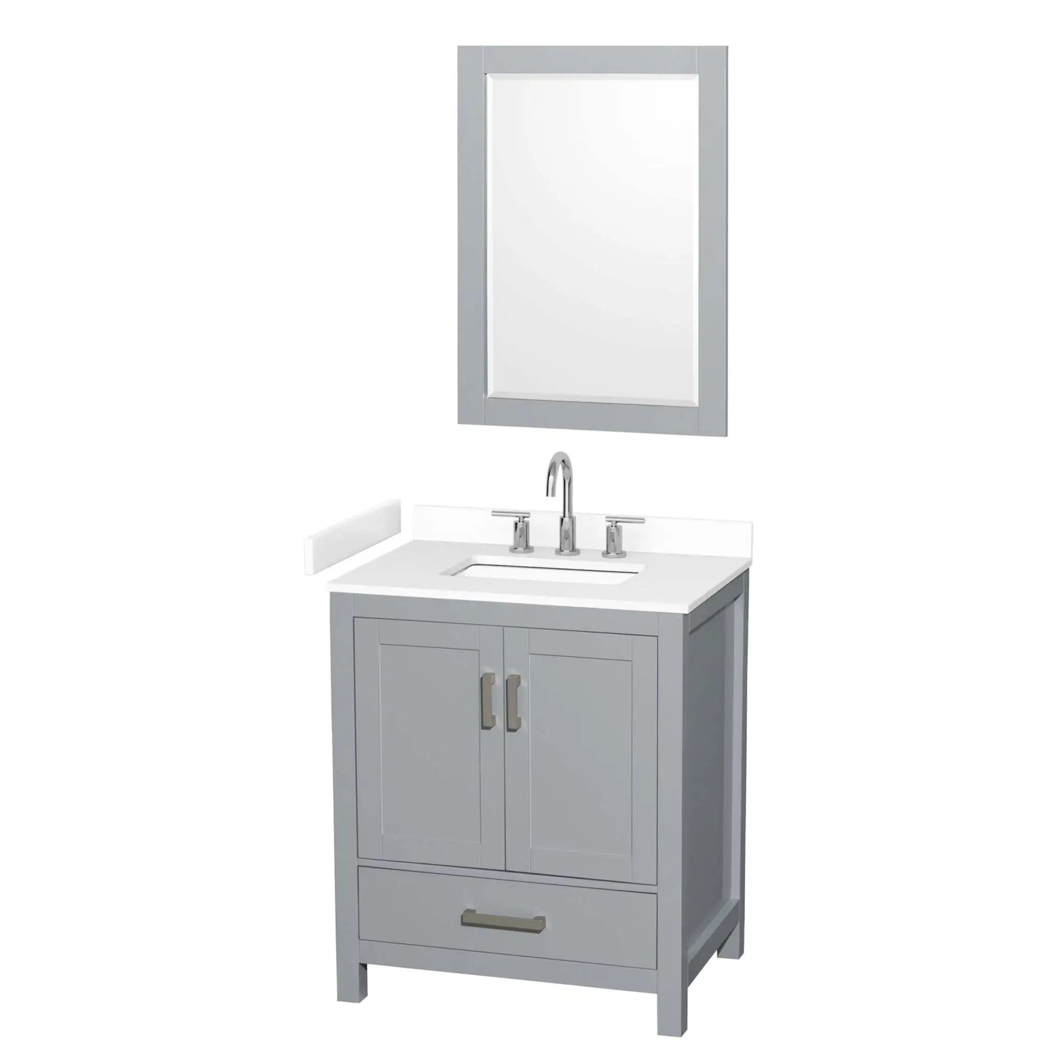 30" Sheffield Single Bathroom Vanity in Gray with Brushed Chrome Trim & 24" Mirror by Wyndham