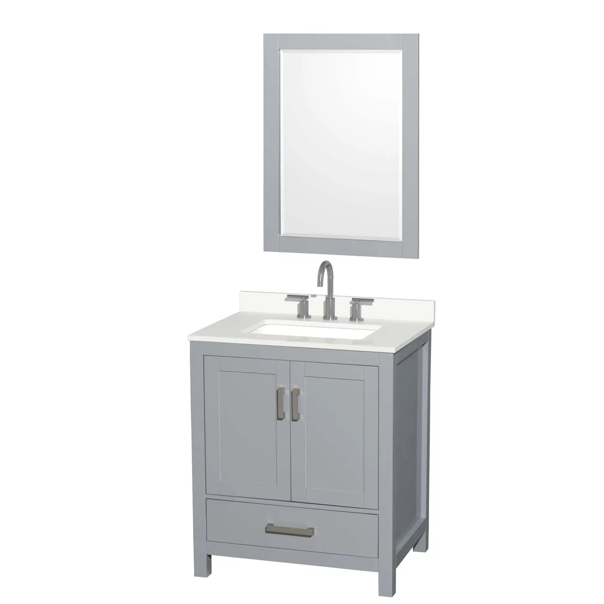 30" Sheffield Single Bathroom Vanity in Gray with Brushed Chrome Trim & 24" Mirror by Wyndham