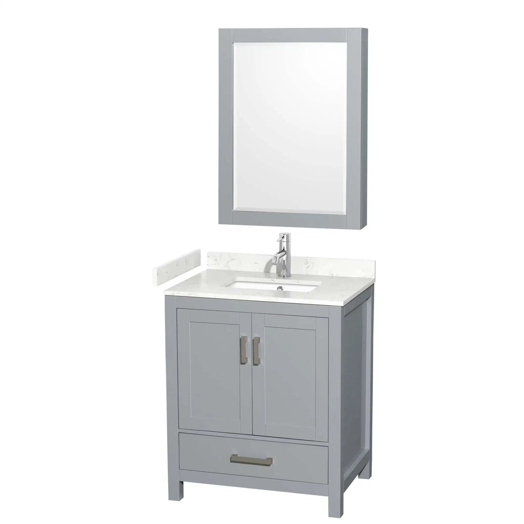 30" Sheffield Single Bathroom Vanity in Gray with Brushed Chrome Trim & Medicine Cabinet by Wyndham