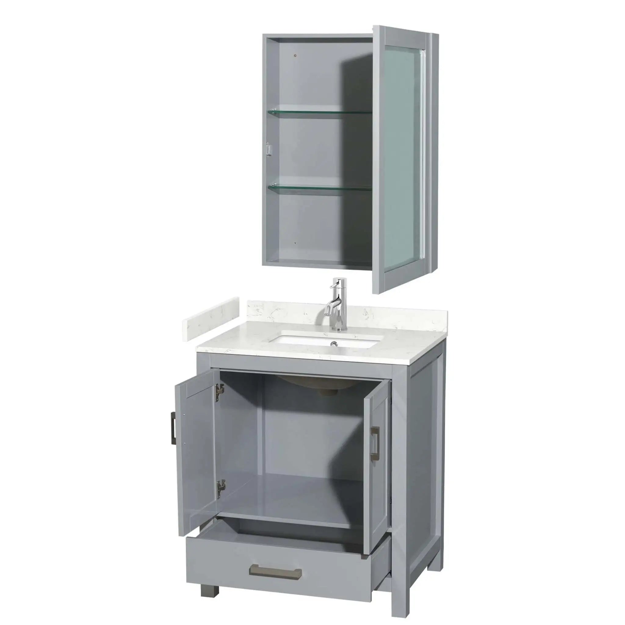 30" Sheffield Single Bathroom Vanity in Gray with Brushed Chrome Trim & Medicine Cabinet by Wyndham