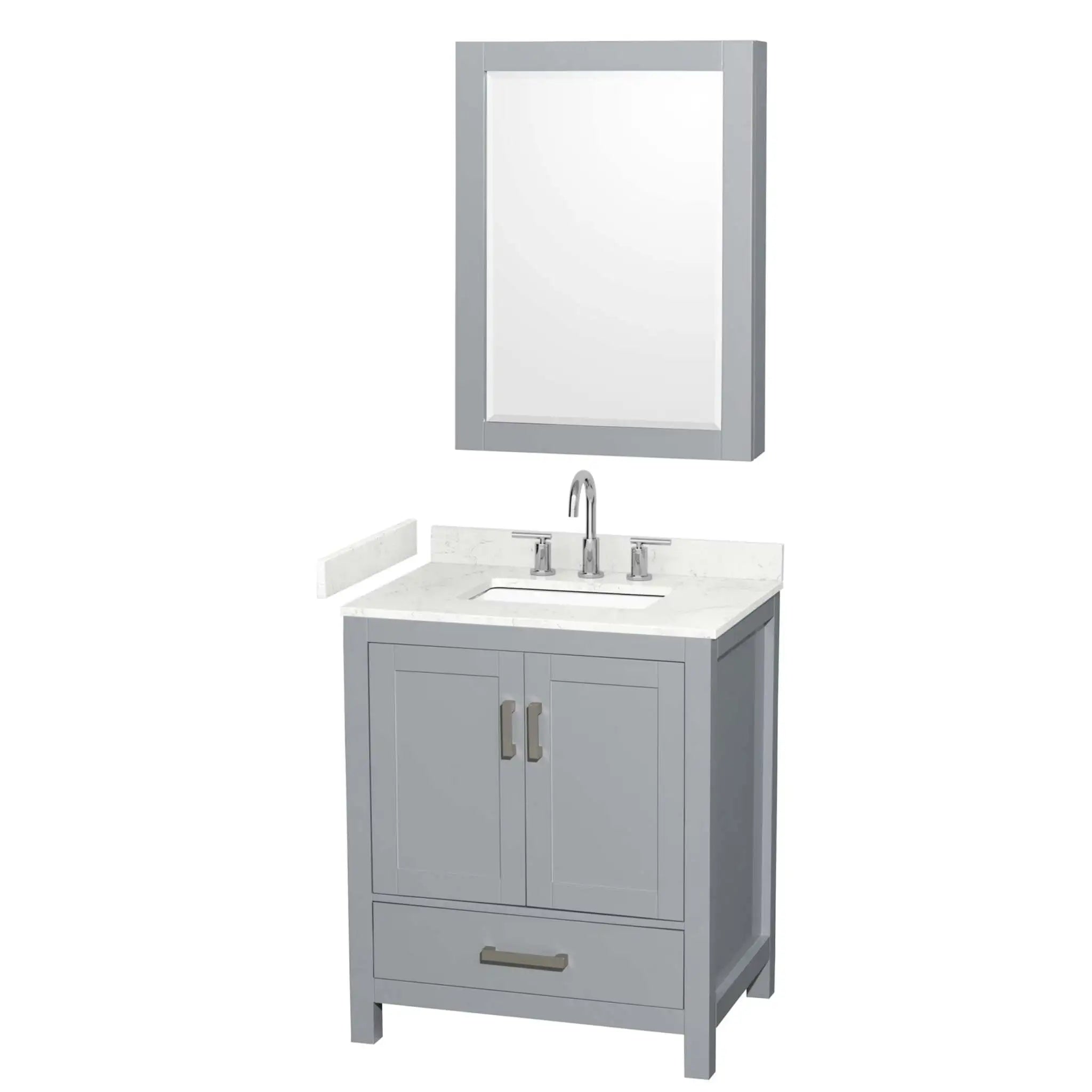 30" Sheffield Single Bathroom Vanity in Gray with Brushed Chrome Trim & Medicine Cabinet by Wyndham