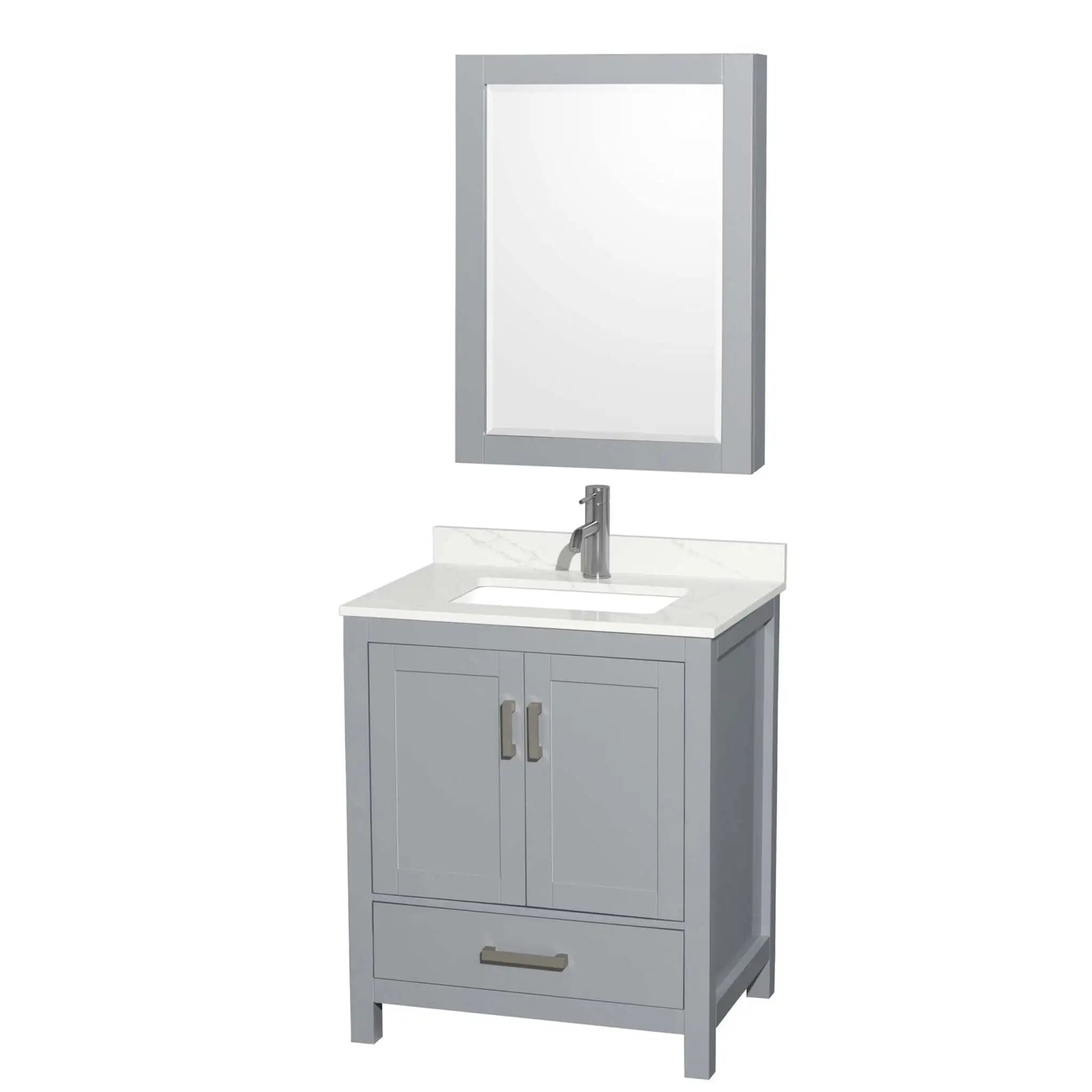 30" Sheffield Single Bathroom Vanity in Gray with Brushed Chrome Trim & Medicine Cabinet by Wyndham