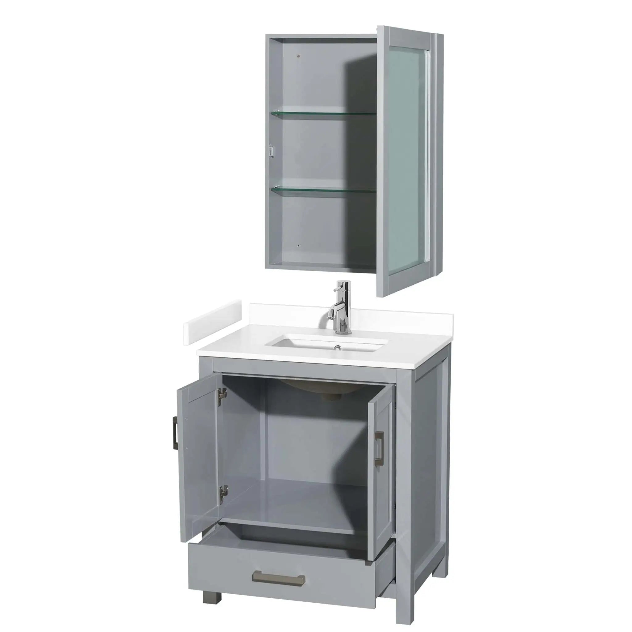 30" Sheffield Single Bathroom Vanity in Gray with Brushed Chrome Trim & Medicine Cabinet by Wyndham