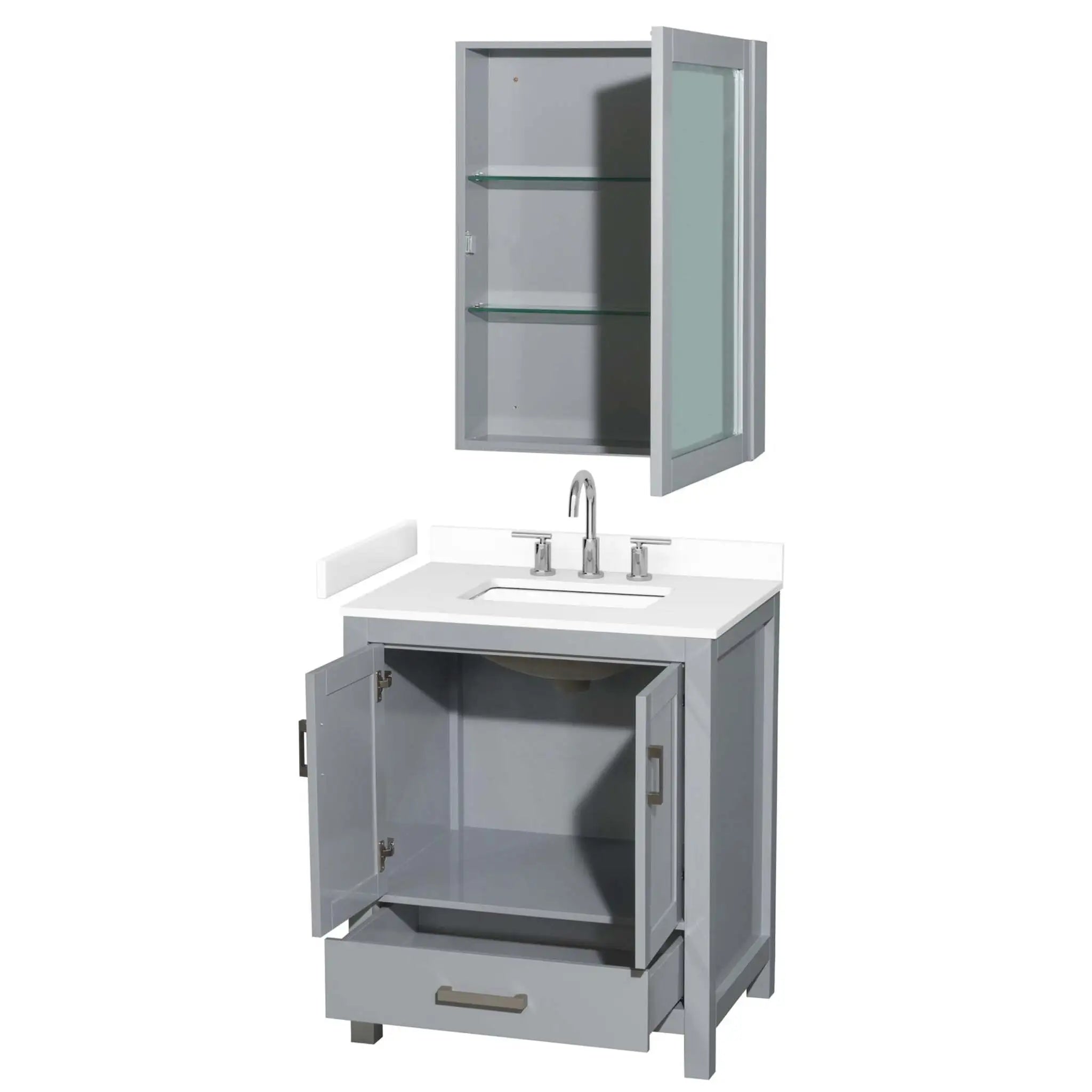 30" Sheffield Single Bathroom Vanity in Gray with Brushed Chrome Trim & Medicine Cabinet by Wyndham