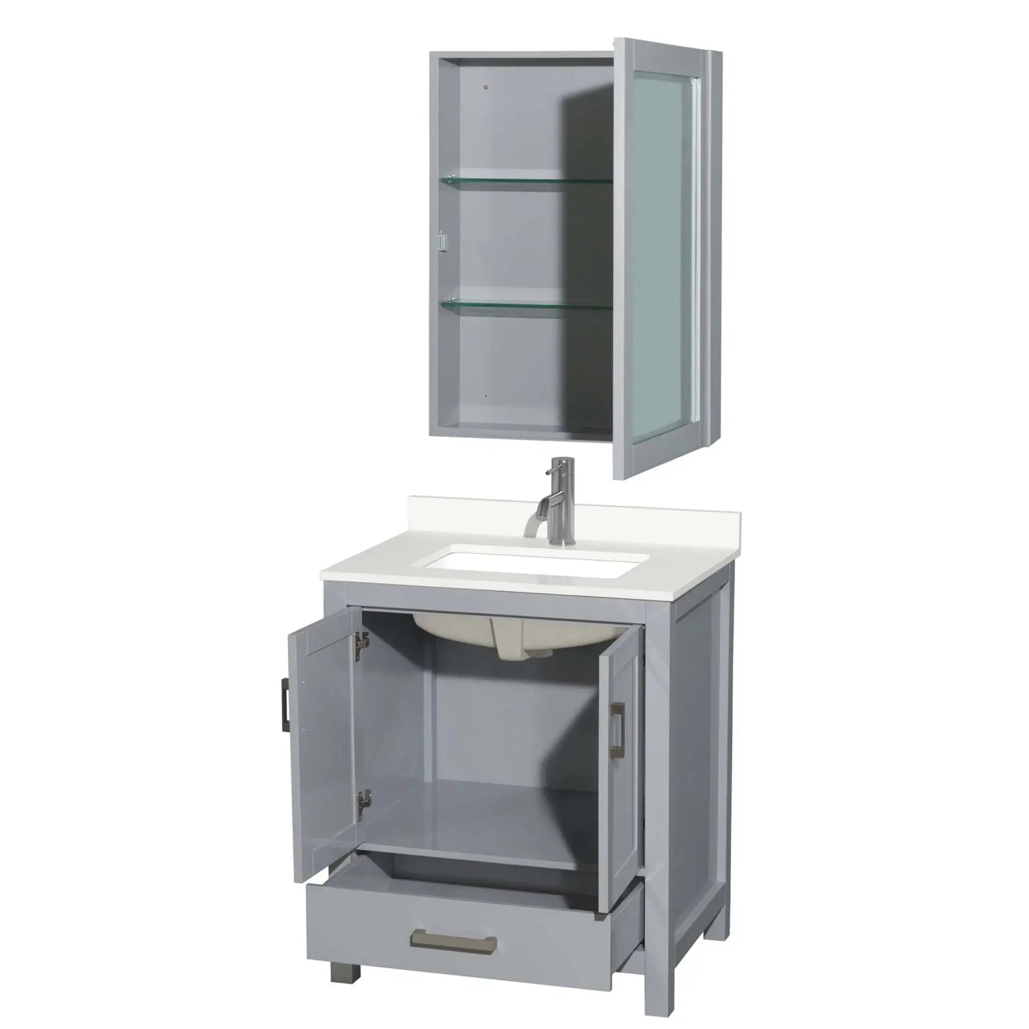 30" Sheffield Single Bathroom Vanity in Gray with Brushed Chrome Trim & Medicine Cabinet by Wyndham