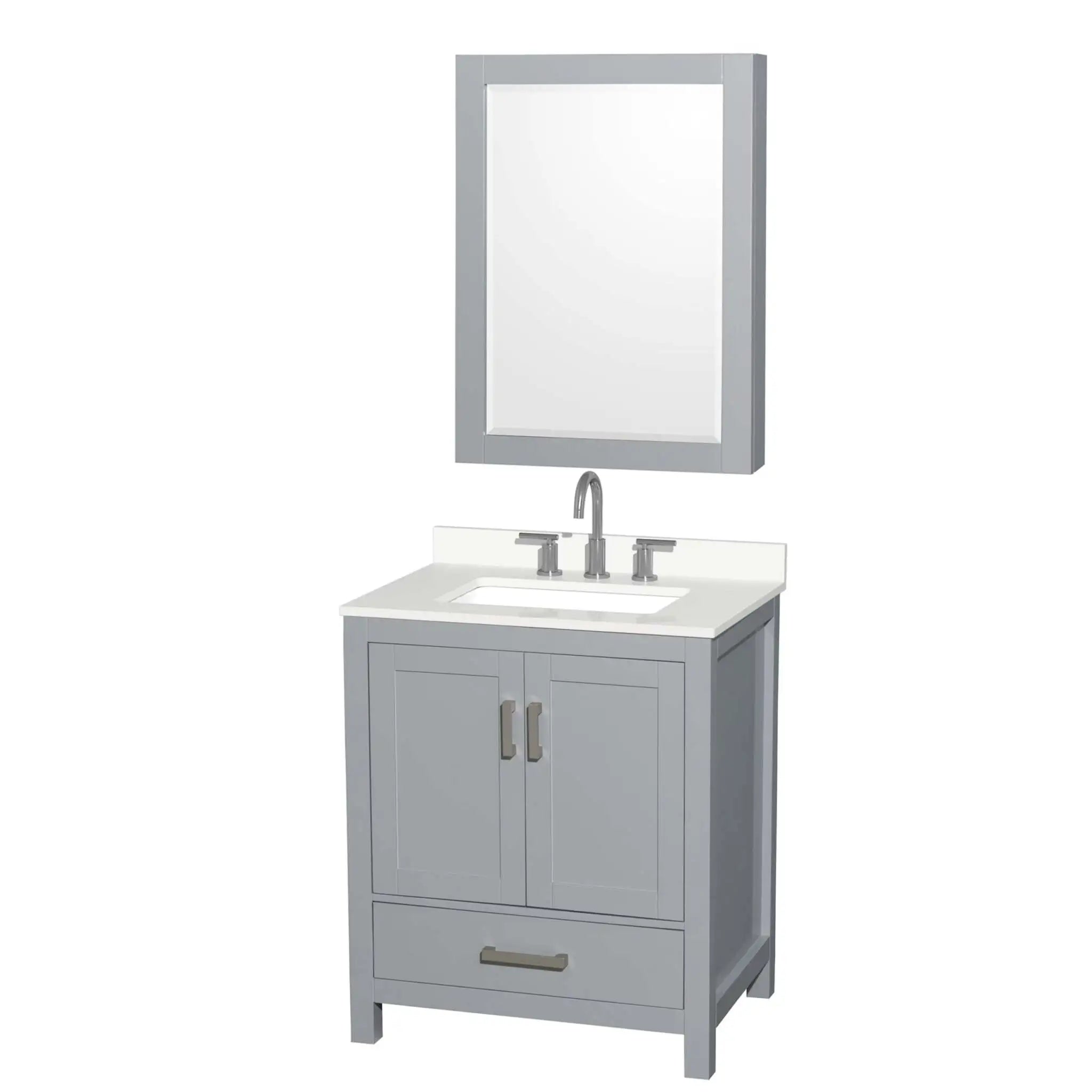 30" Sheffield Single Bathroom Vanity in Gray with Brushed Chrome Trim & Medicine Cabinet by Wyndham