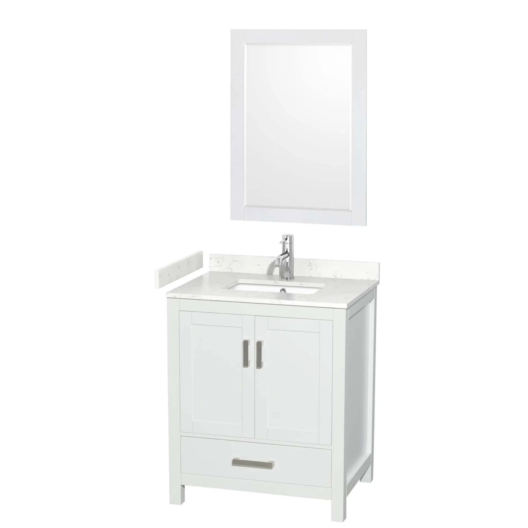 30" Sheffield Single Bathroom Vanity in White with Brushed Chrome Trim & 24" Mirror by Wyndham