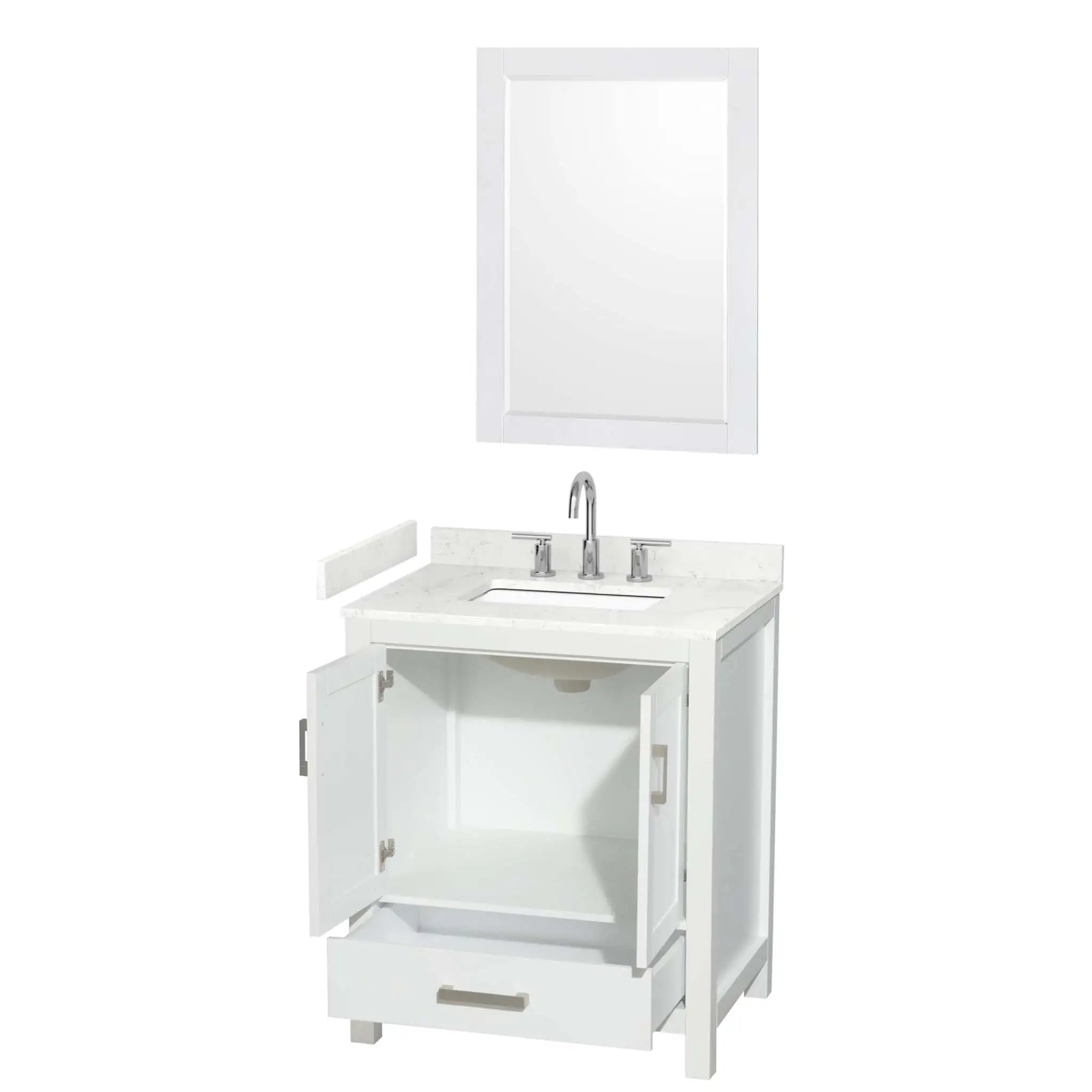 30" Sheffield Single Bathroom Vanity in White with Brushed Chrome Trim & 24" Mirror by Wyndham