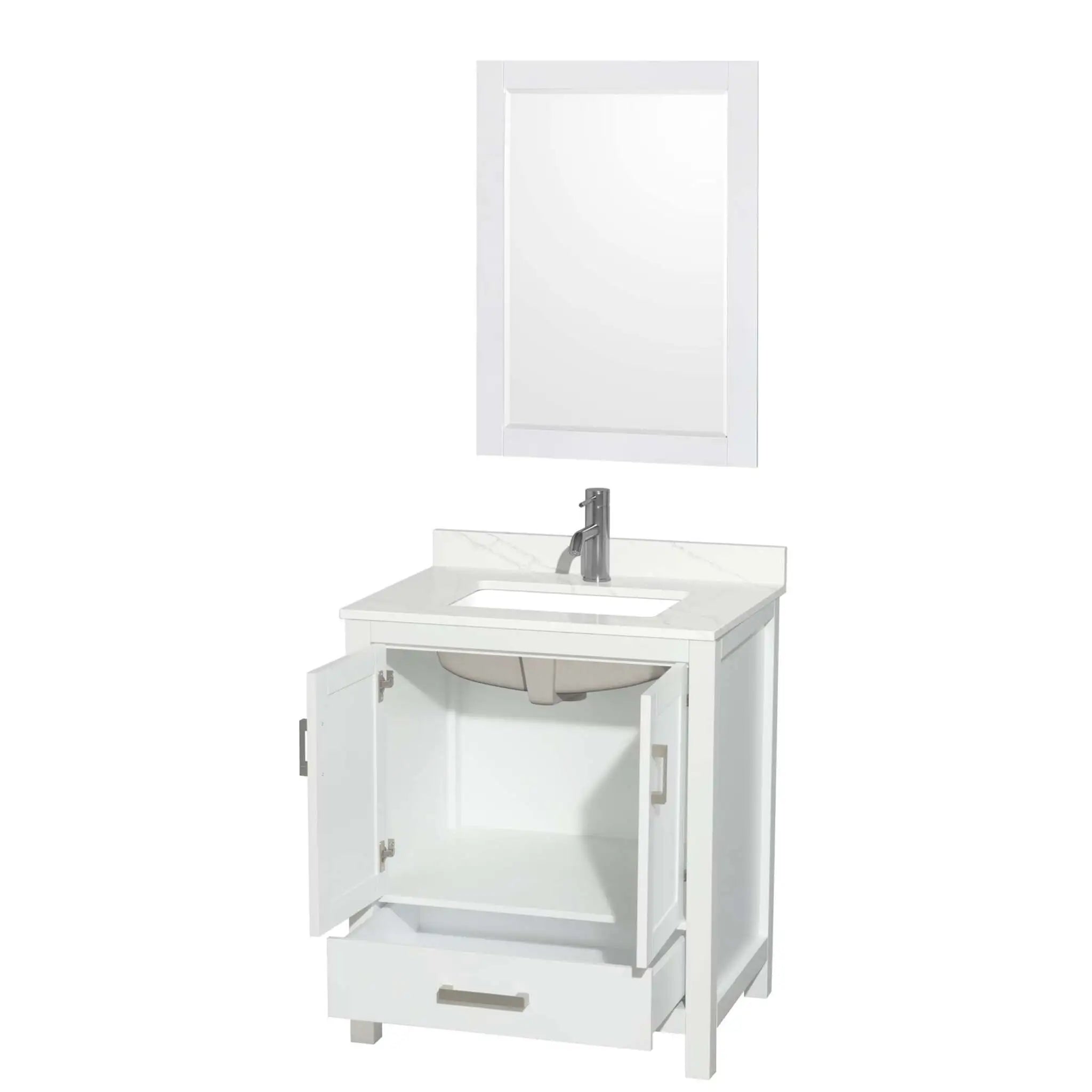 30" Sheffield Single Bathroom Vanity in White with Brushed Chrome Trim & 24" Mirror by Wyndham