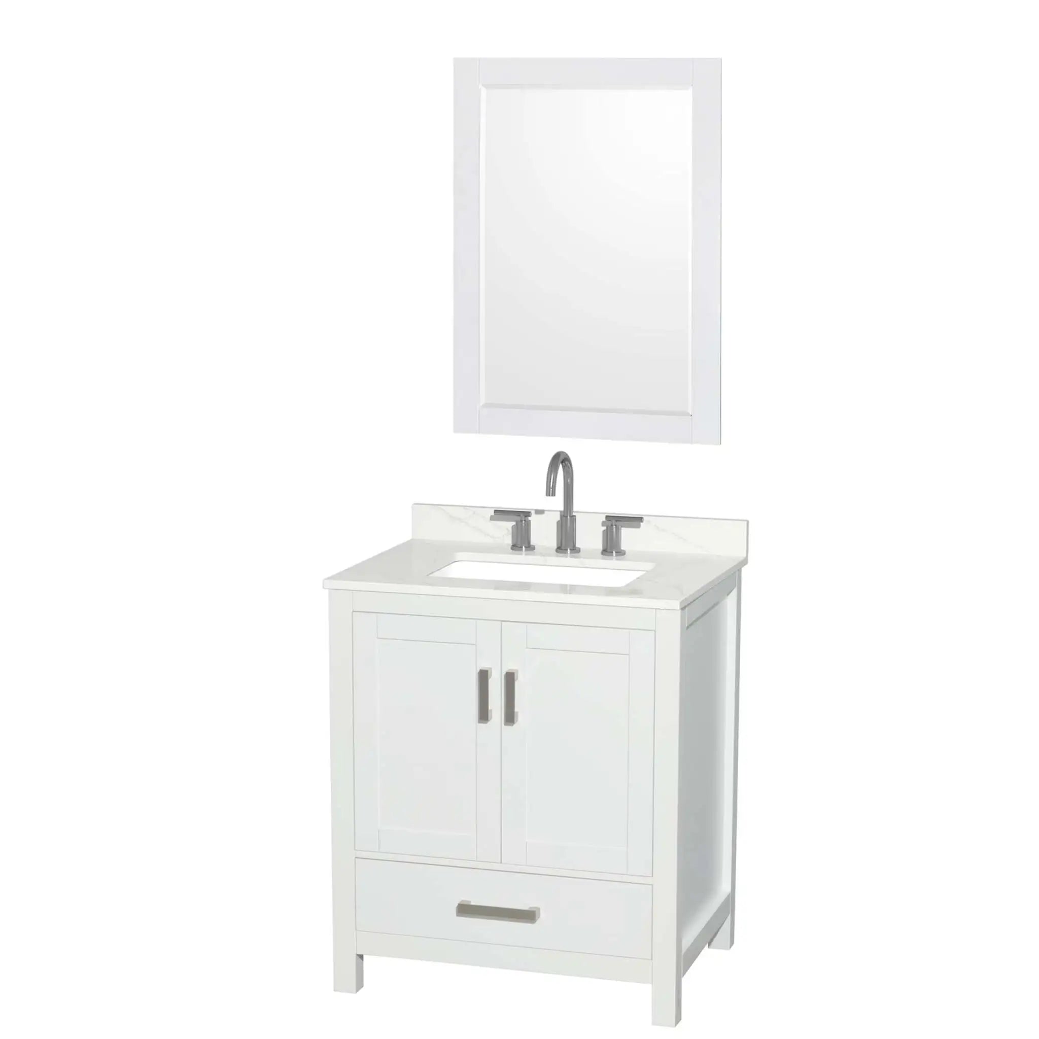 30" Sheffield Single Bathroom Vanity in White with Brushed Chrome Trim & 24" Mirror by Wyndham