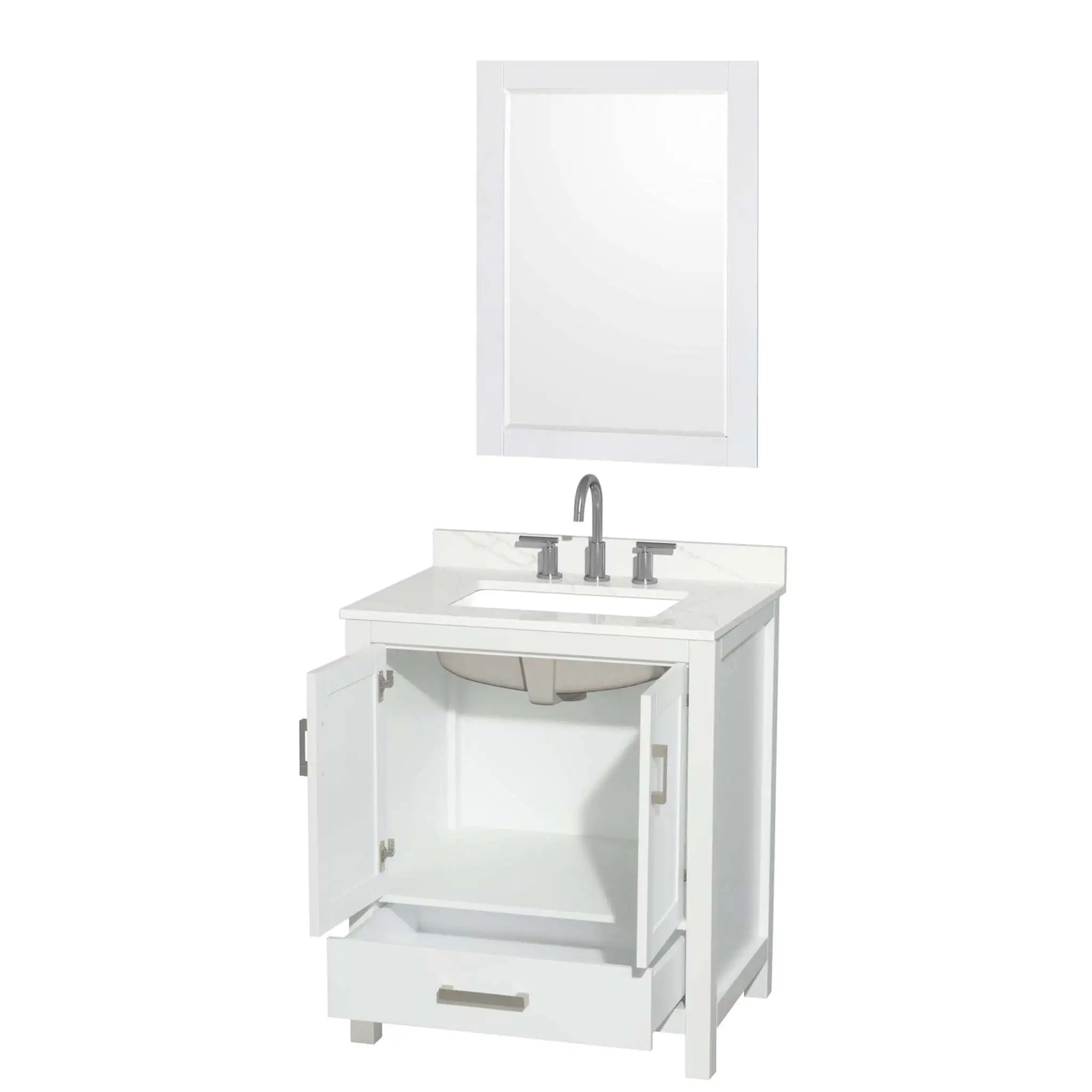 30" Sheffield Single Bathroom Vanity in White with Brushed Chrome Trim & 24" Mirror by Wyndham