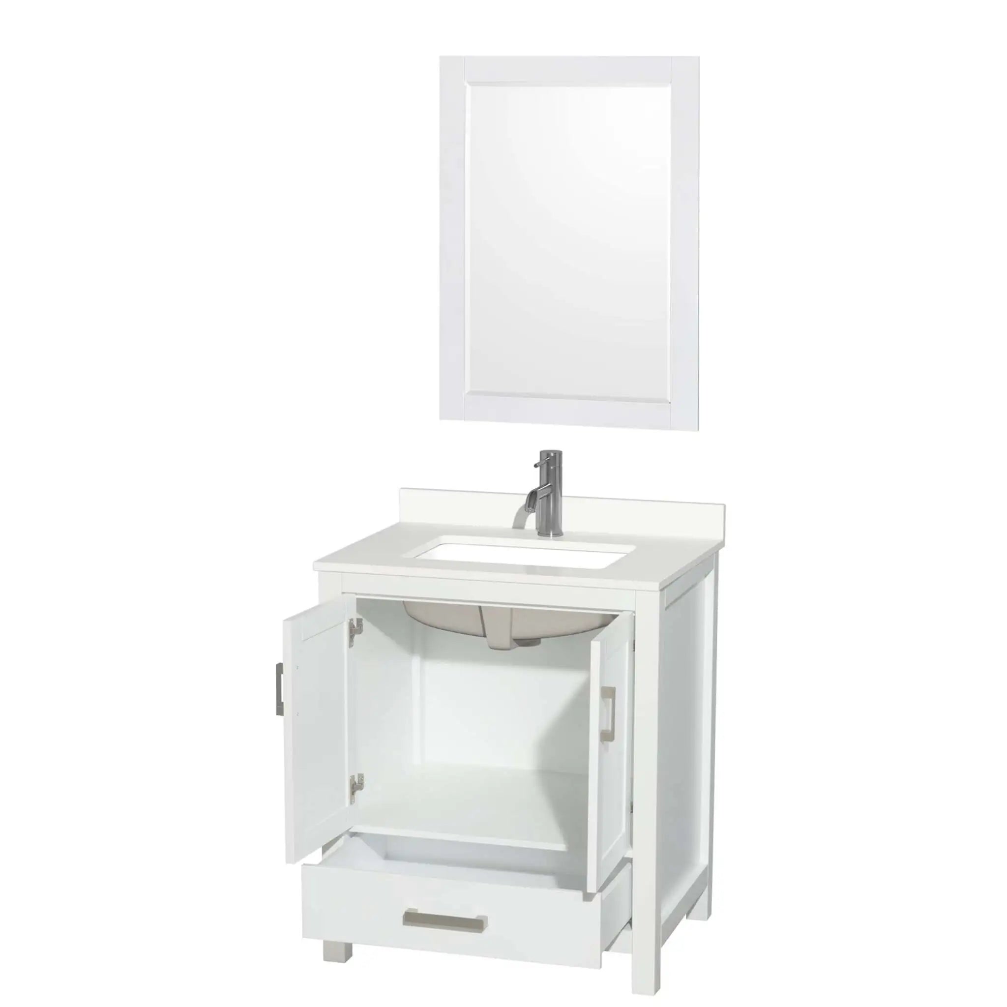 30" Sheffield Single Bathroom Vanity in White with Brushed Chrome Trim & 24" Mirror by Wyndham