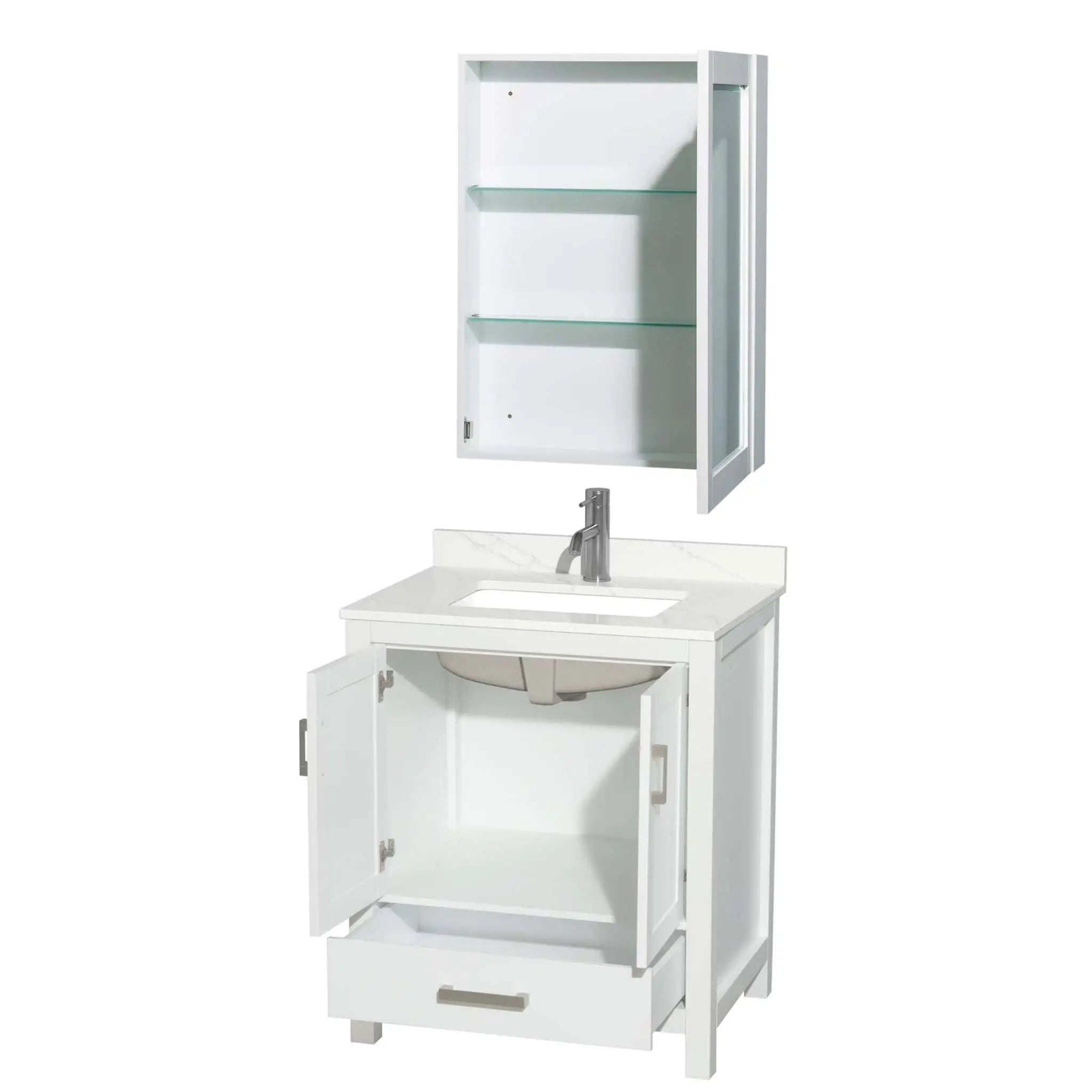 30" Sheffield Single Bathroom Vanity in White with Brushed Chrome Trim & Medicine Cabinet by Wyndham