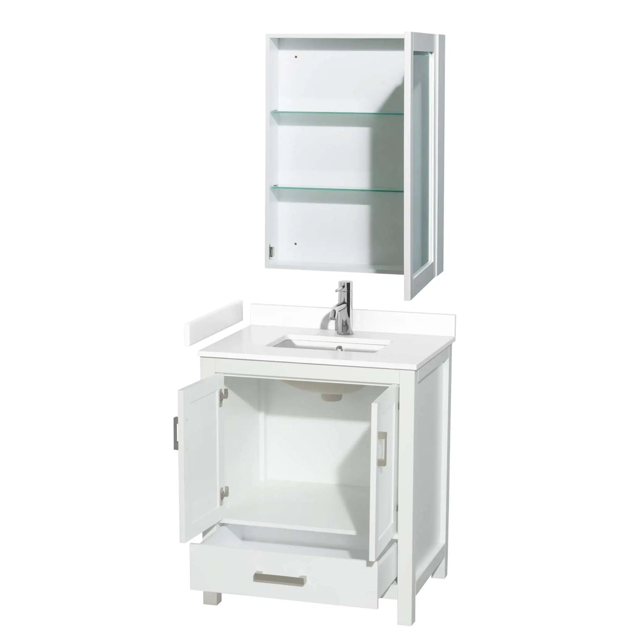 30" Sheffield Single Bathroom Vanity in White with Brushed Chrome Trim & Medicine Cabinet by Wyndham