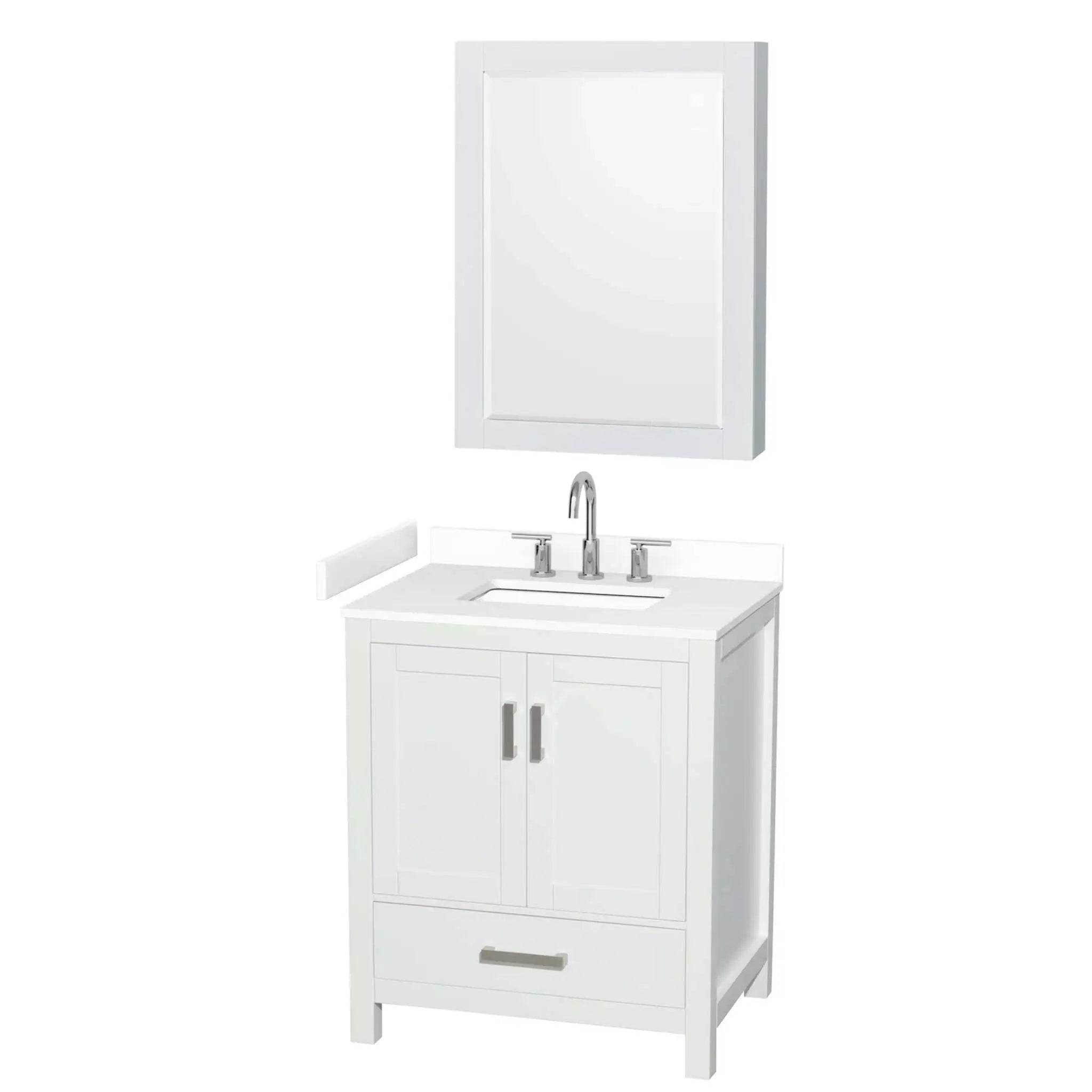 30" Sheffield Single Bathroom Vanity in White with Brushed Chrome Trim & Medicine Cabinet by Wyndham