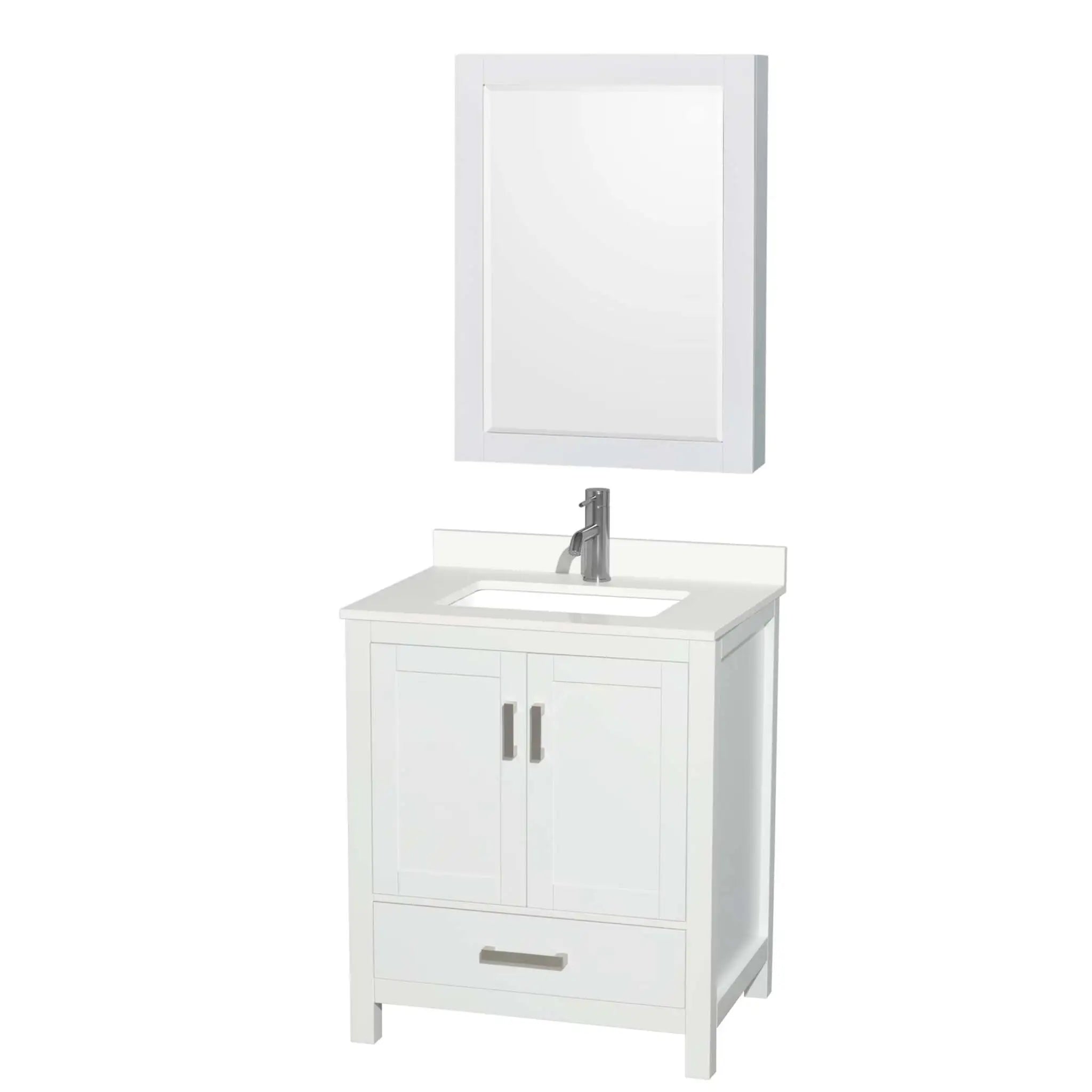 30" Sheffield Single Bathroom Vanity in White with Brushed Chrome Trim & Medicine Cabinet by Wyndham
