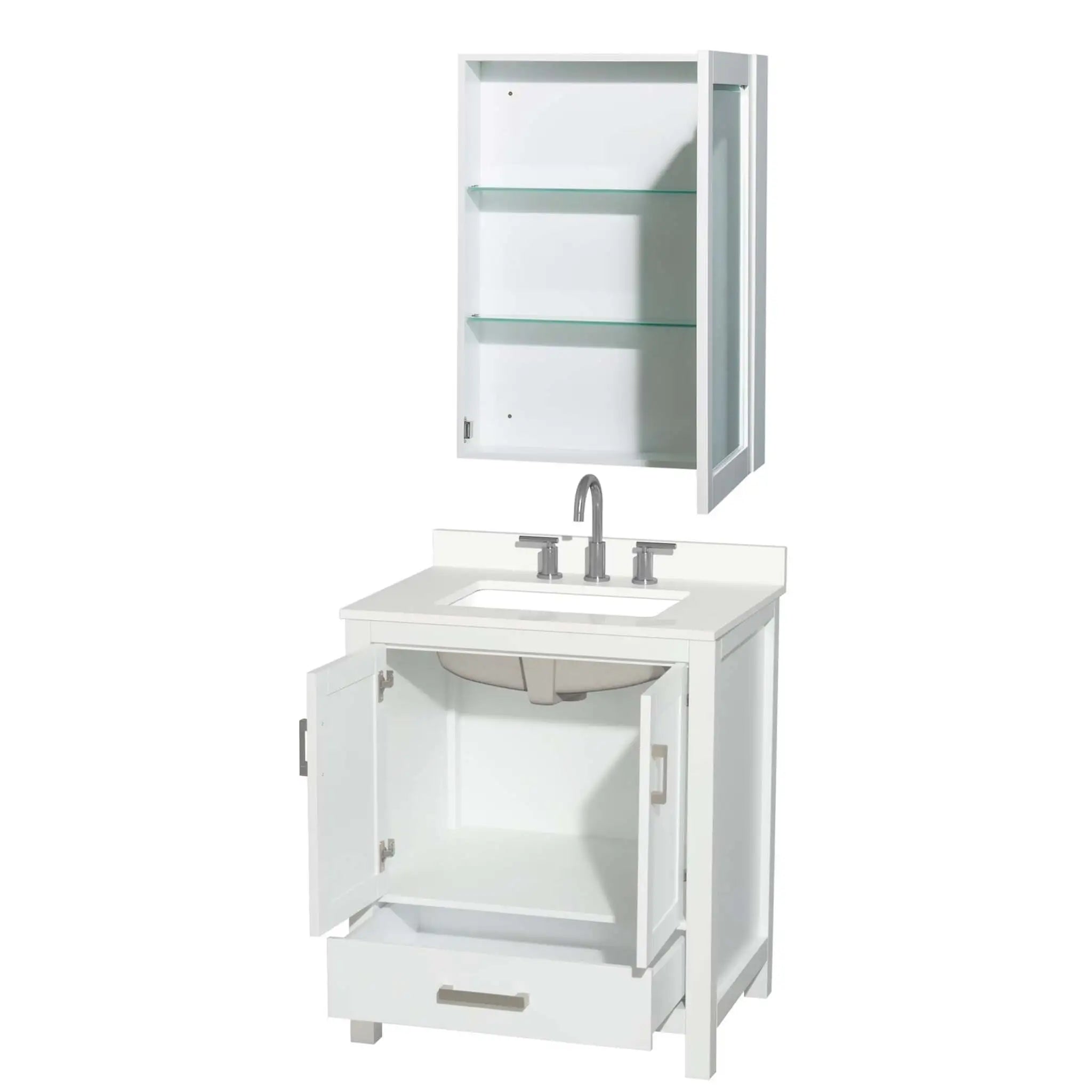 30" Sheffield Single Bathroom Vanity in White with Brushed Chrome Trim & Medicine Cabinet by Wyndham