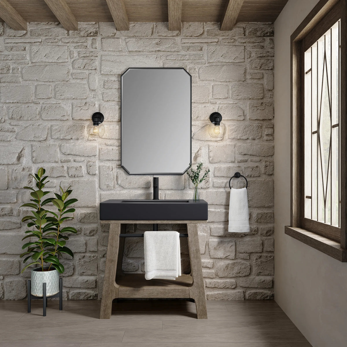 31.5" Auburn Single Sink Console in Weathered Timber-Matte Black image 3