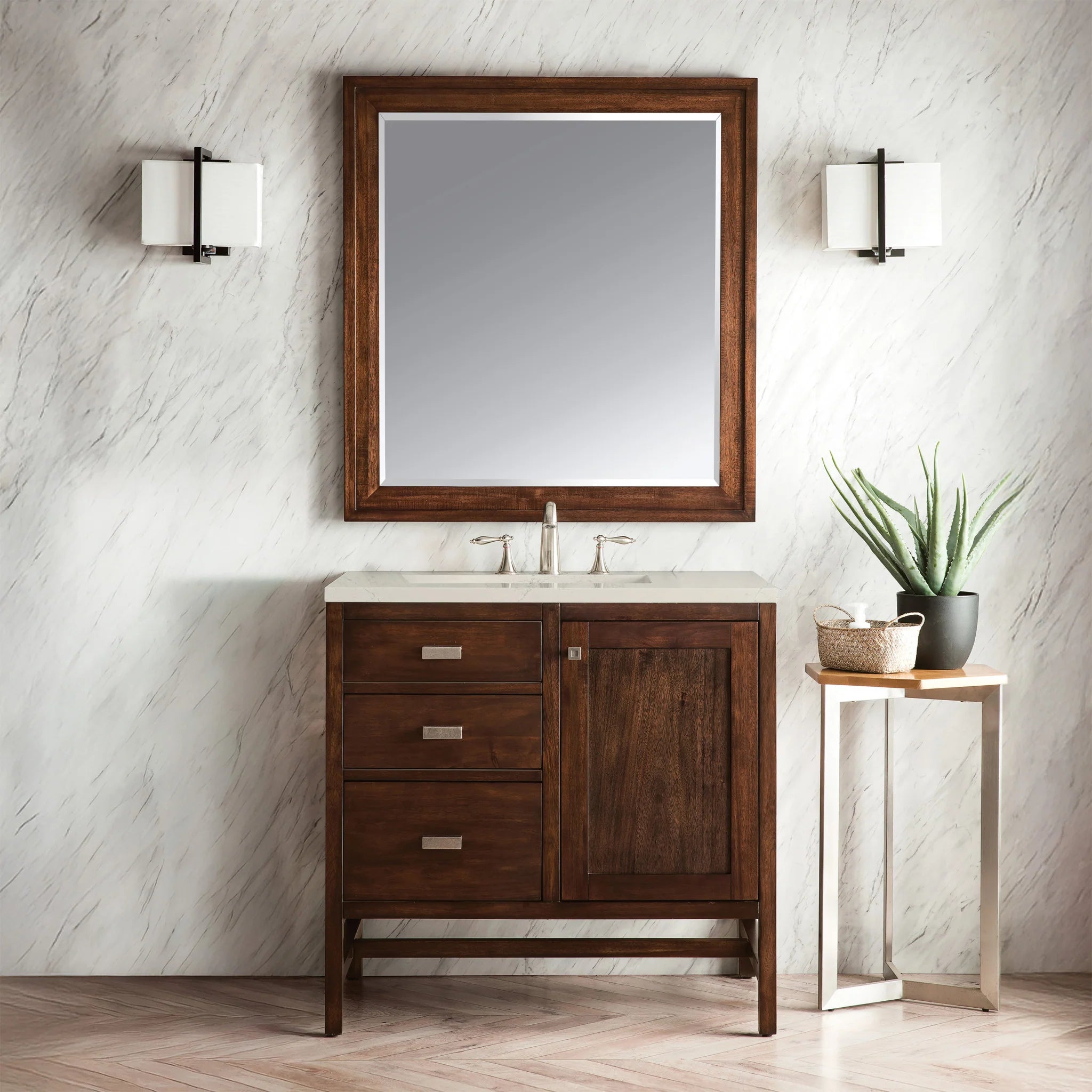 36-addison-single-vanity-cabinet-in-mid-century-acacia-by-james-martin-vanities-e444-v36-mca-siberian-silestone image 1