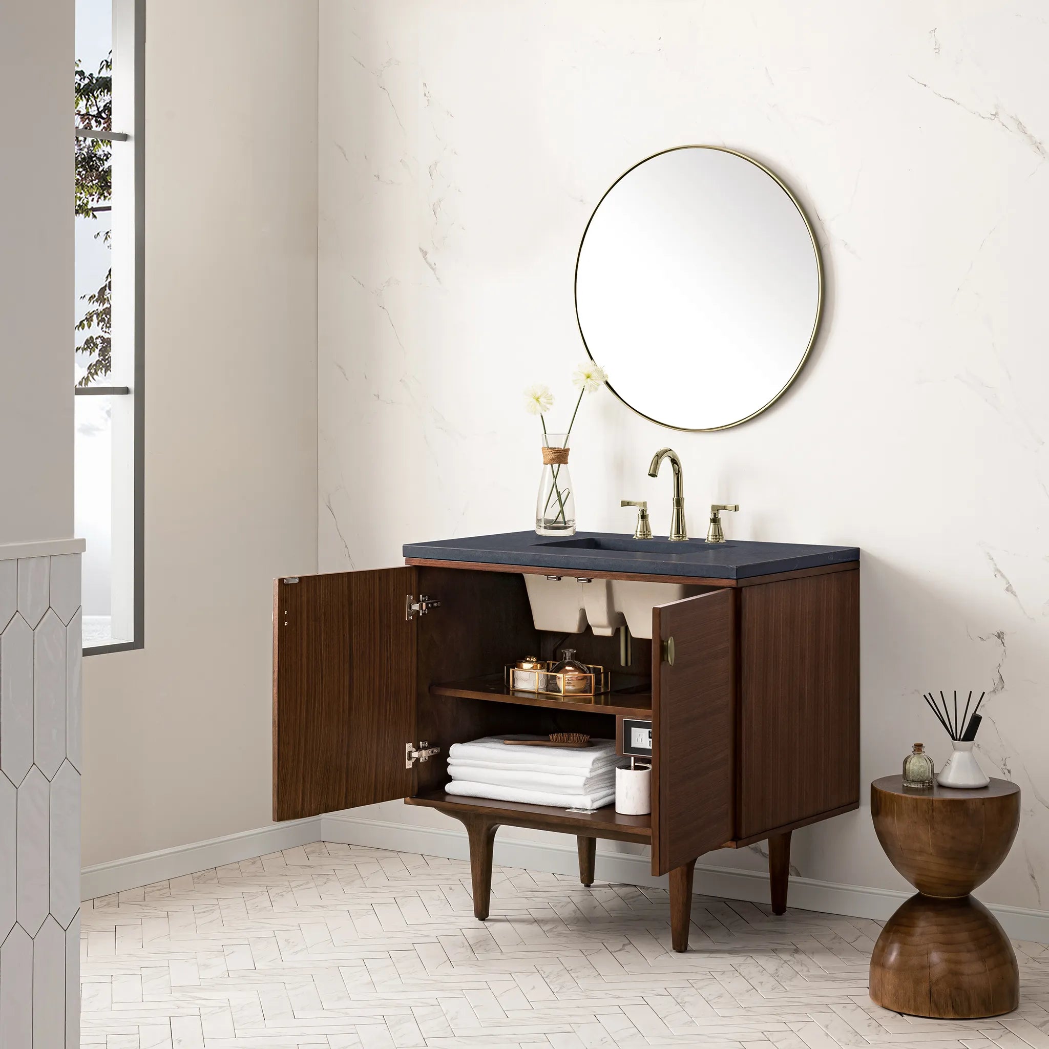 36" Amberly Single Vanity in Mid-Century Walnut-Cabinet Only-Not Available image 4