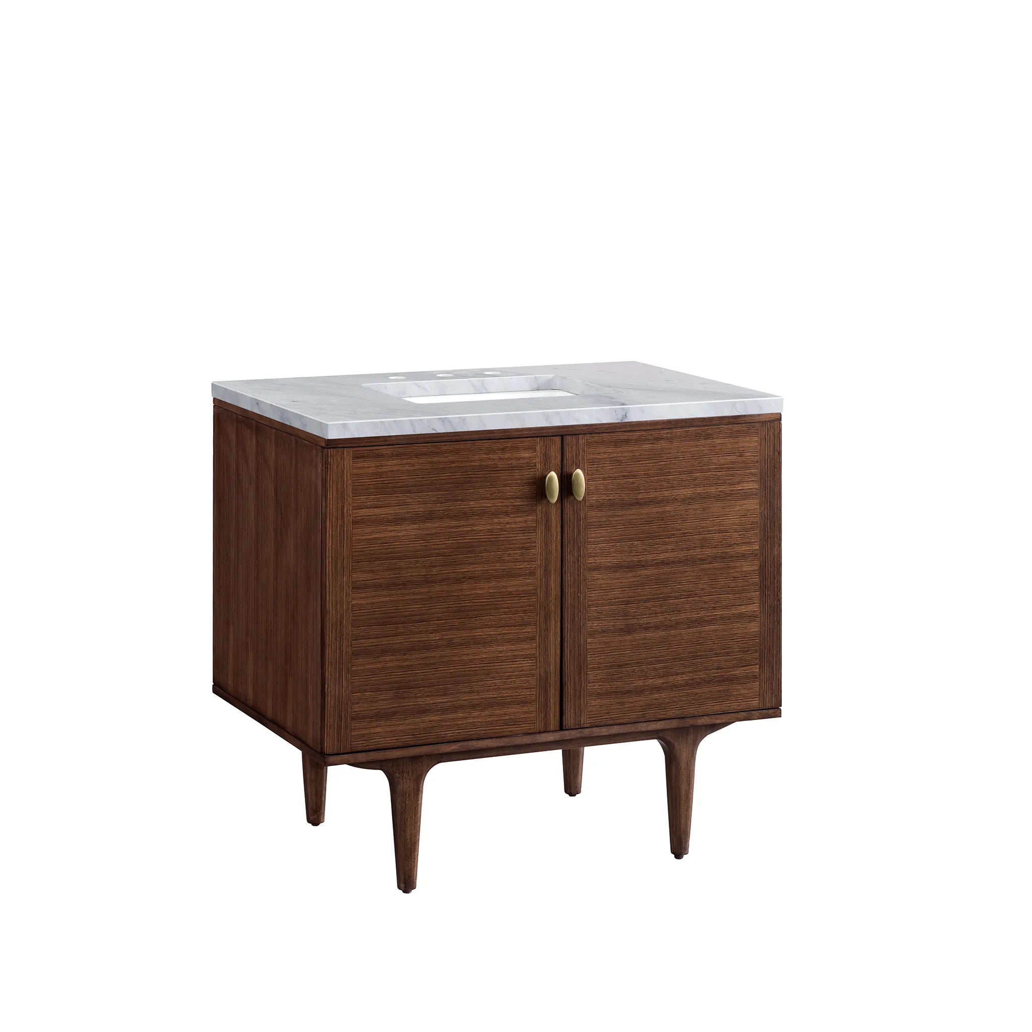 36" Amberly Single Vanity in Mid-Century Walnut-Carrara White Marble-8" Widespread image 10