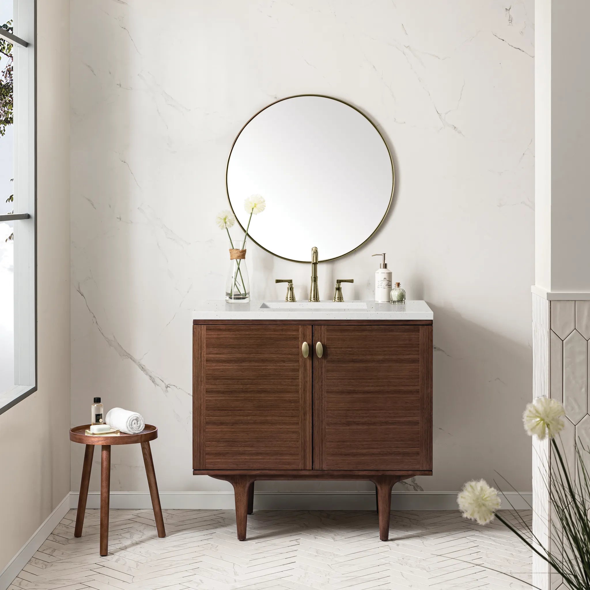 36" Amberly Single Vanity in Mid-Century Walnut-Lime Delight Silestone-8" Widespread image 2