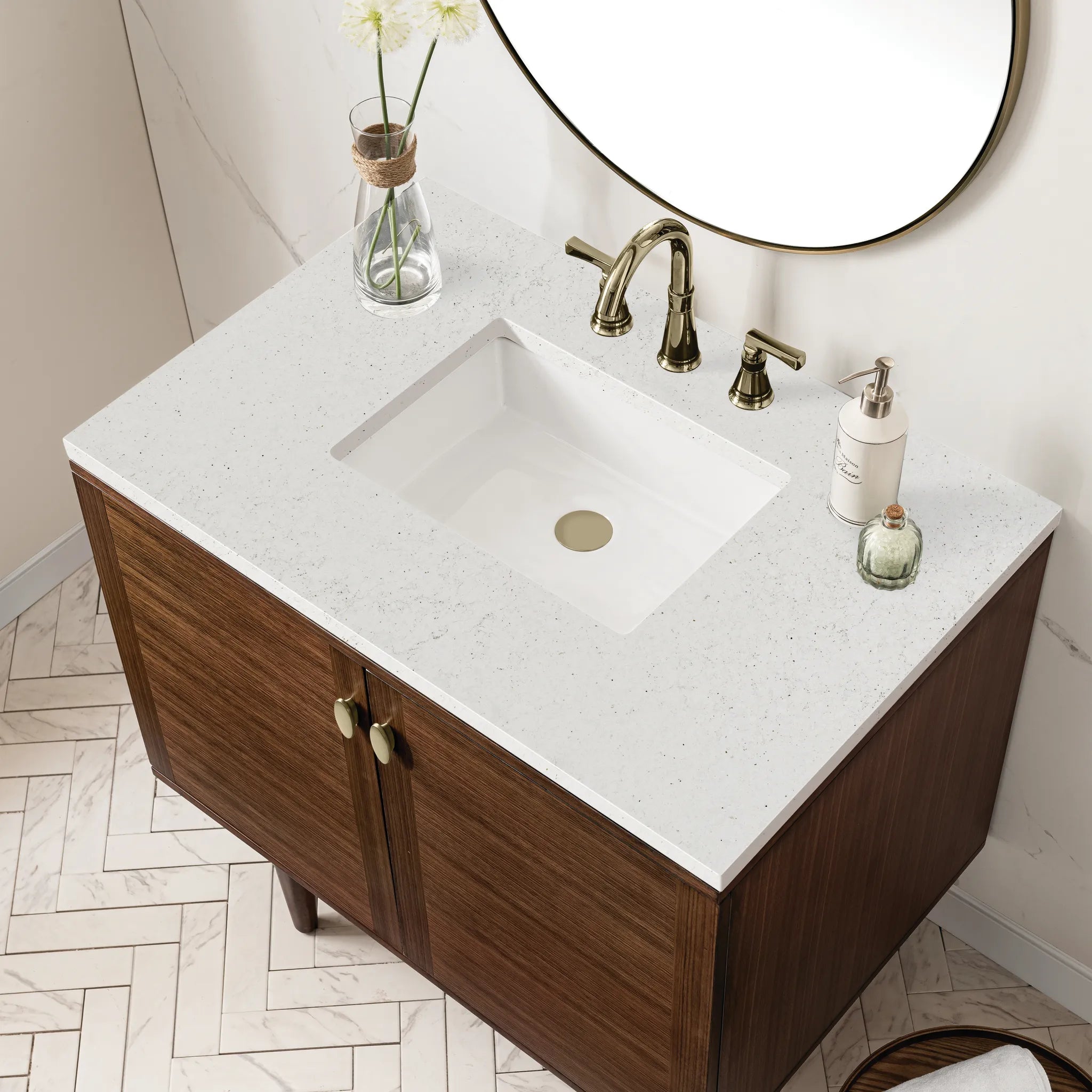 36" Amberly Single Vanity in Mid-Century Walnut-Lime Delight Silestone-8" Widespread image 8