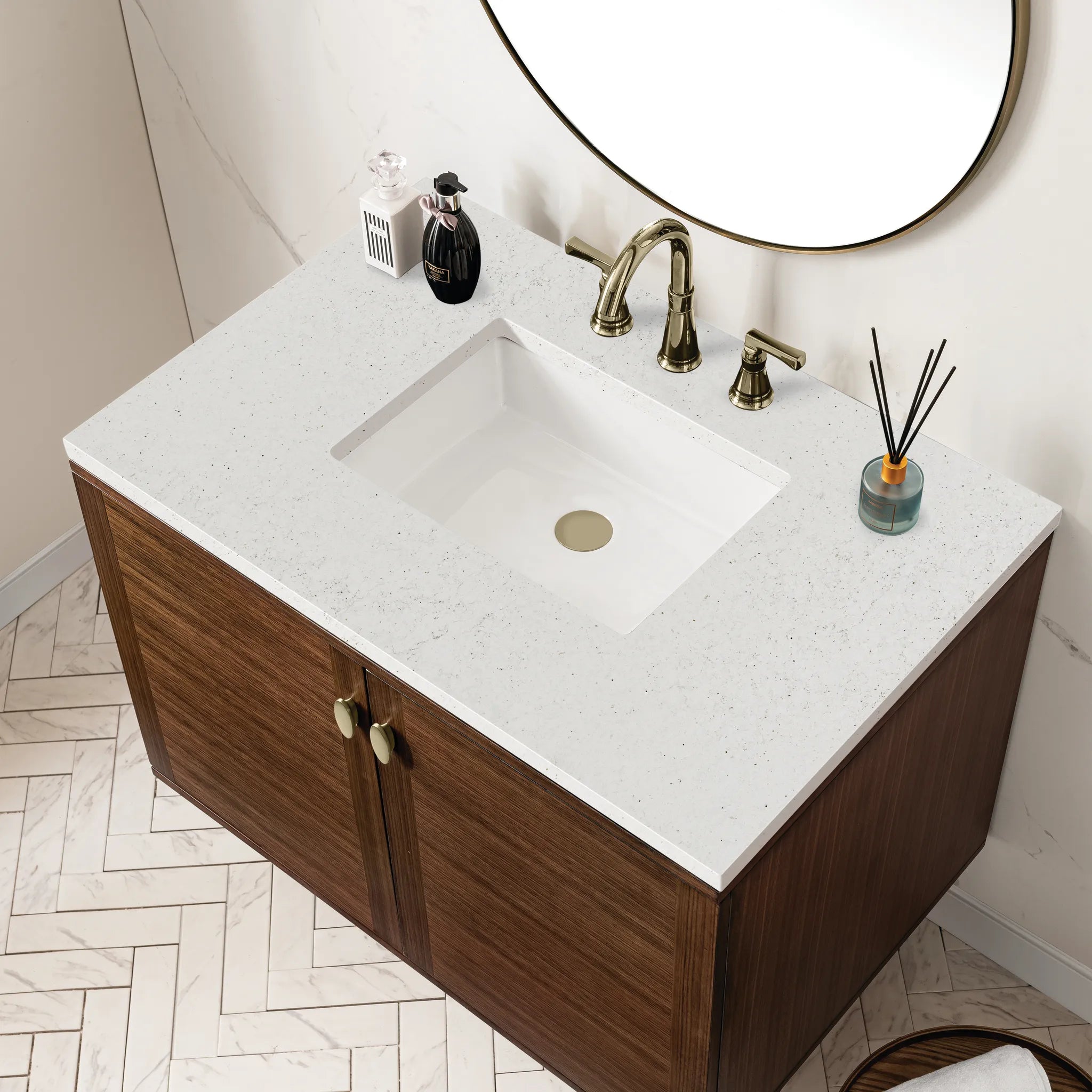 36" Amberly Single Vanity in Mid-Century Walnut-Lime Delight Silestone-8" Widespread image 9