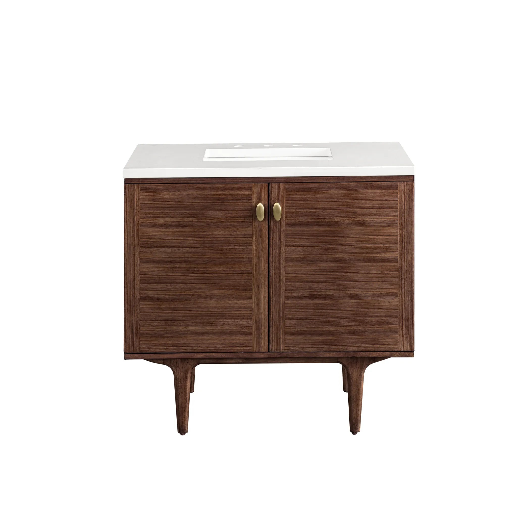 36" Amberly Single Vanity in Mid-Century Walnut-White Zeus Silestone-8" Widespread image 1