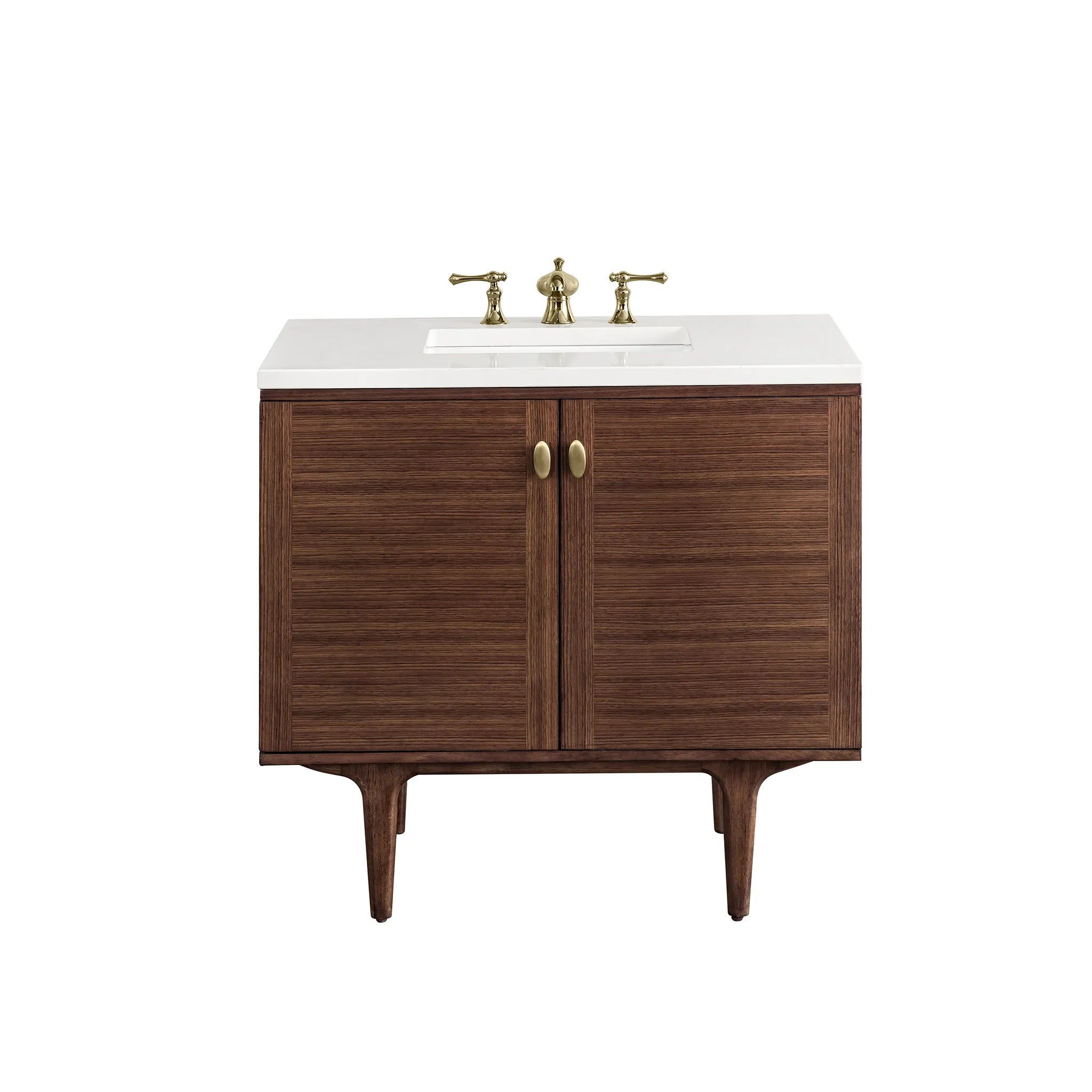 36" Amberly Single Vanity in Mid-Century Walnut-White Zeus Silestone-8" Widespread image