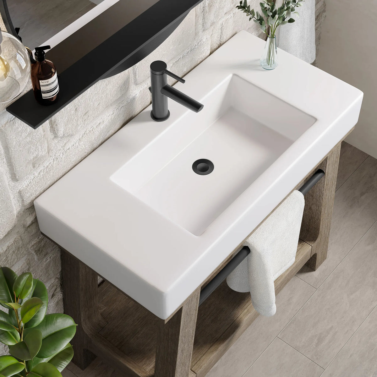 36" Auburn Single Sink Console in Weathered Timber-Glossy White image 6