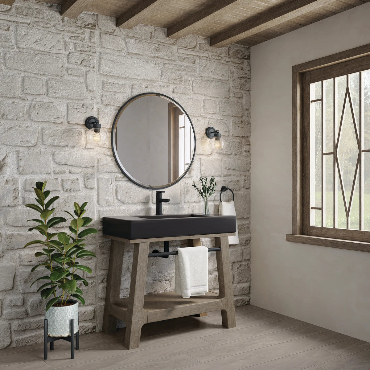 36" Auburn Single Sink Console in Weathered Timber-Matte Black image 4