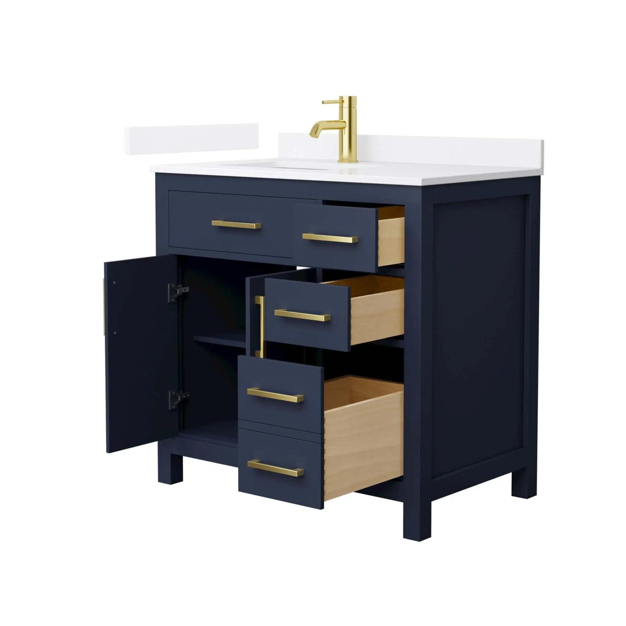 36" Beckett Single Bathroom Vanity in Dark Blue with Brushed Gold Trim by Wyndham