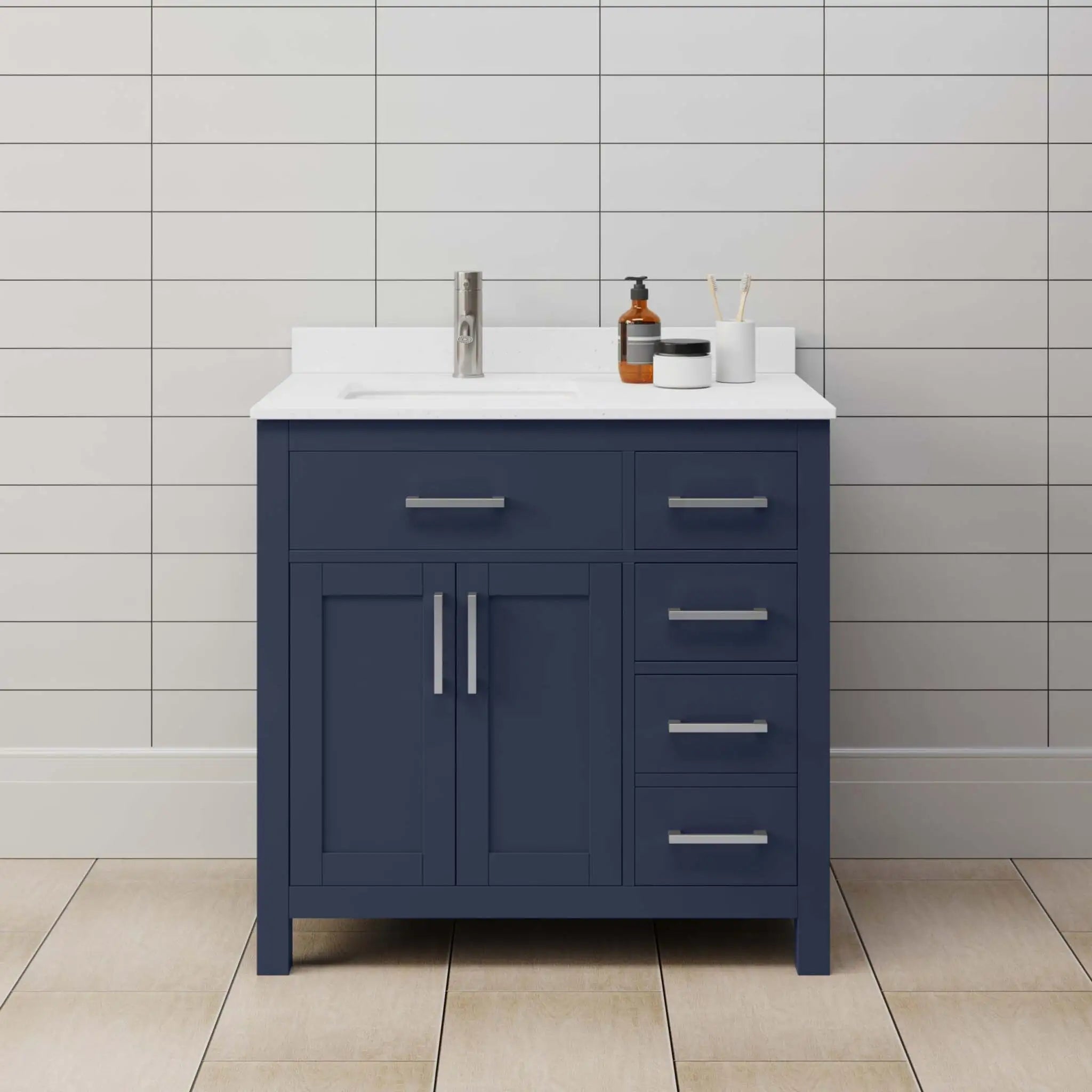 36" Beckett Single Bathroom Vanity in Dark Blue with Brushed Nickel Trim by Wyndham