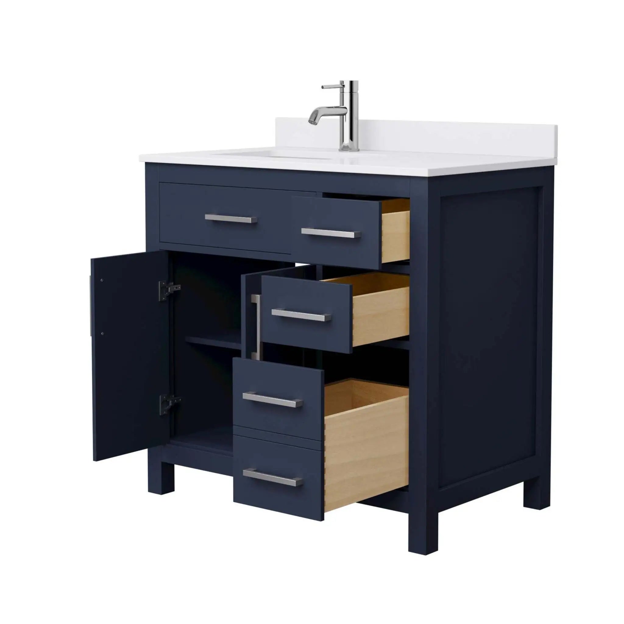 36" Beckett Single Bathroom Vanity in Dark Blue with Brushed Nickel Trim by Wyndham