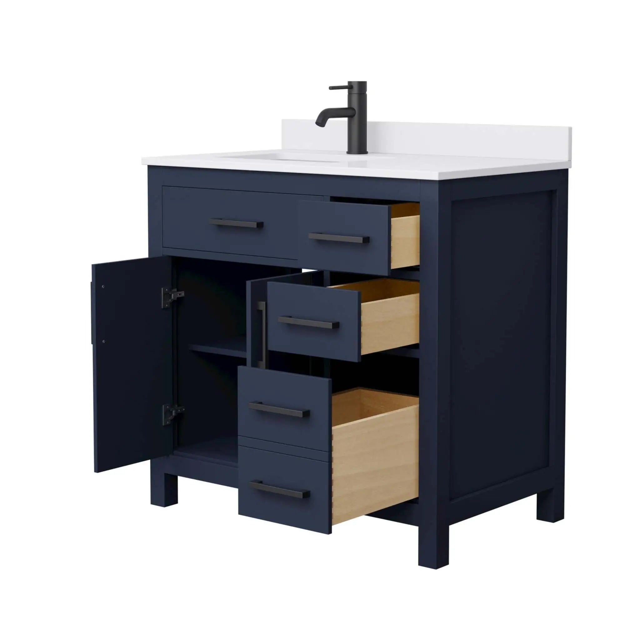 36" Beckett Single Bathroom Vanity in Dark Blue with Matte Black Trim by Wyndham