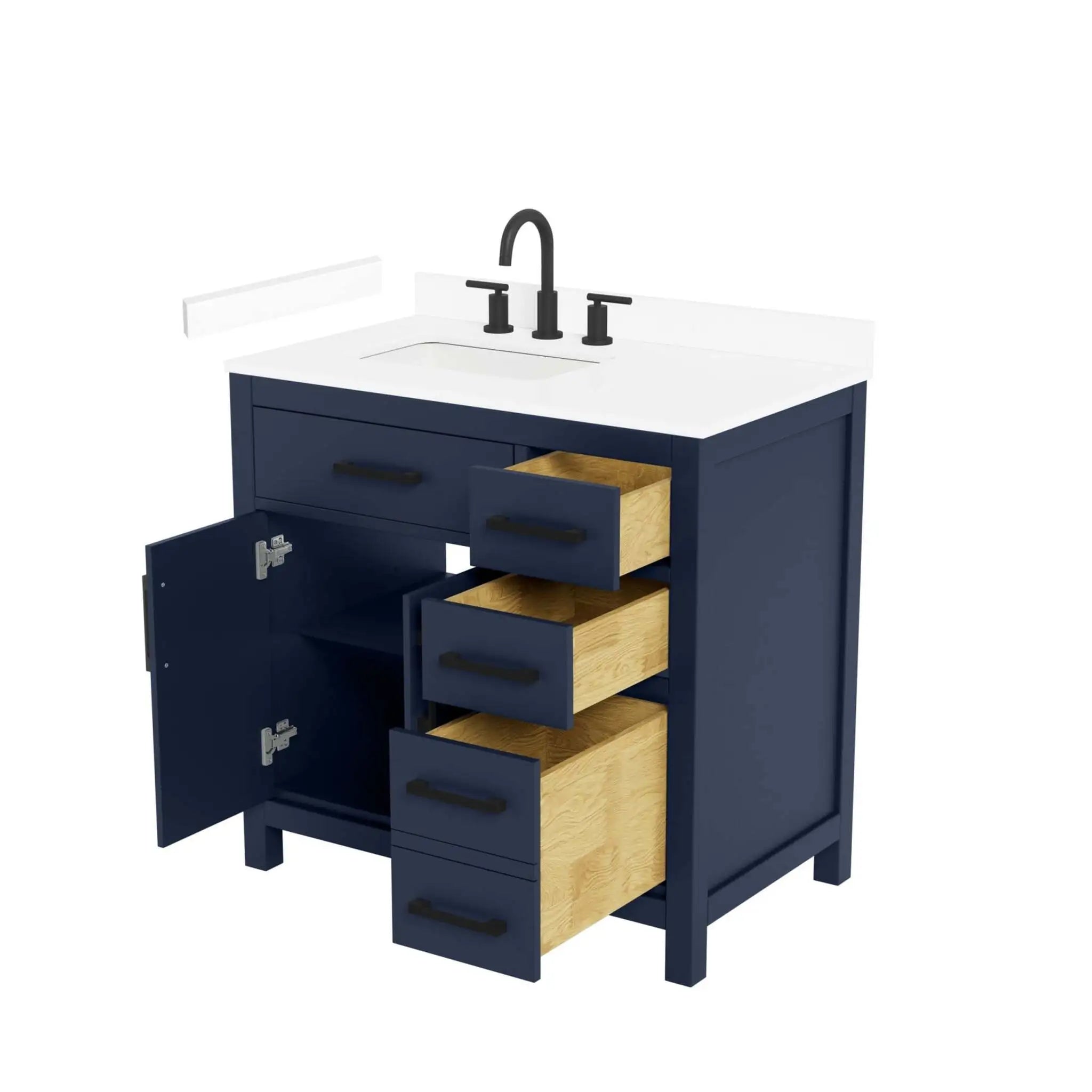 36" Beckett Single Bathroom Vanity in Dark Blue with Matte Black Trim by Wyndham