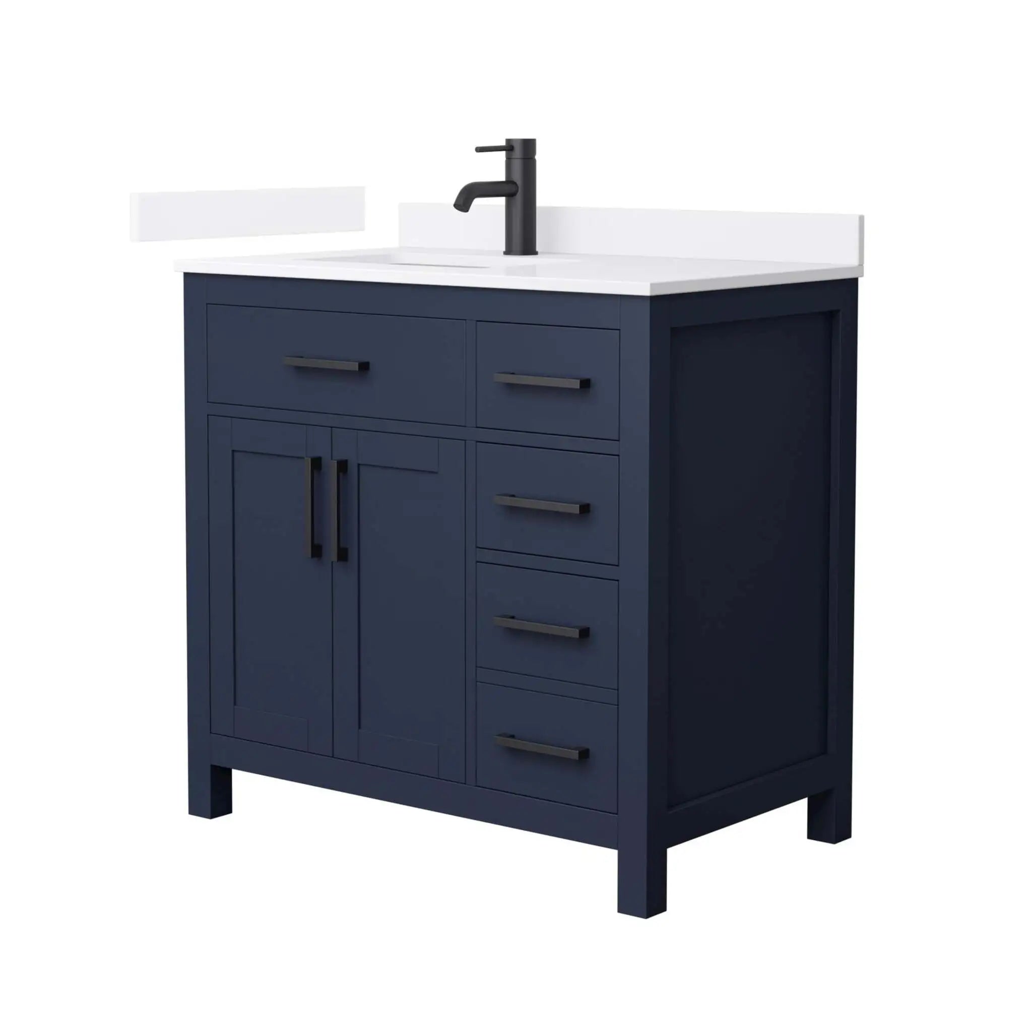 36" Beckett Single Bathroom Vanity in Dark Blue with Matte Black Trim by Wyndham
