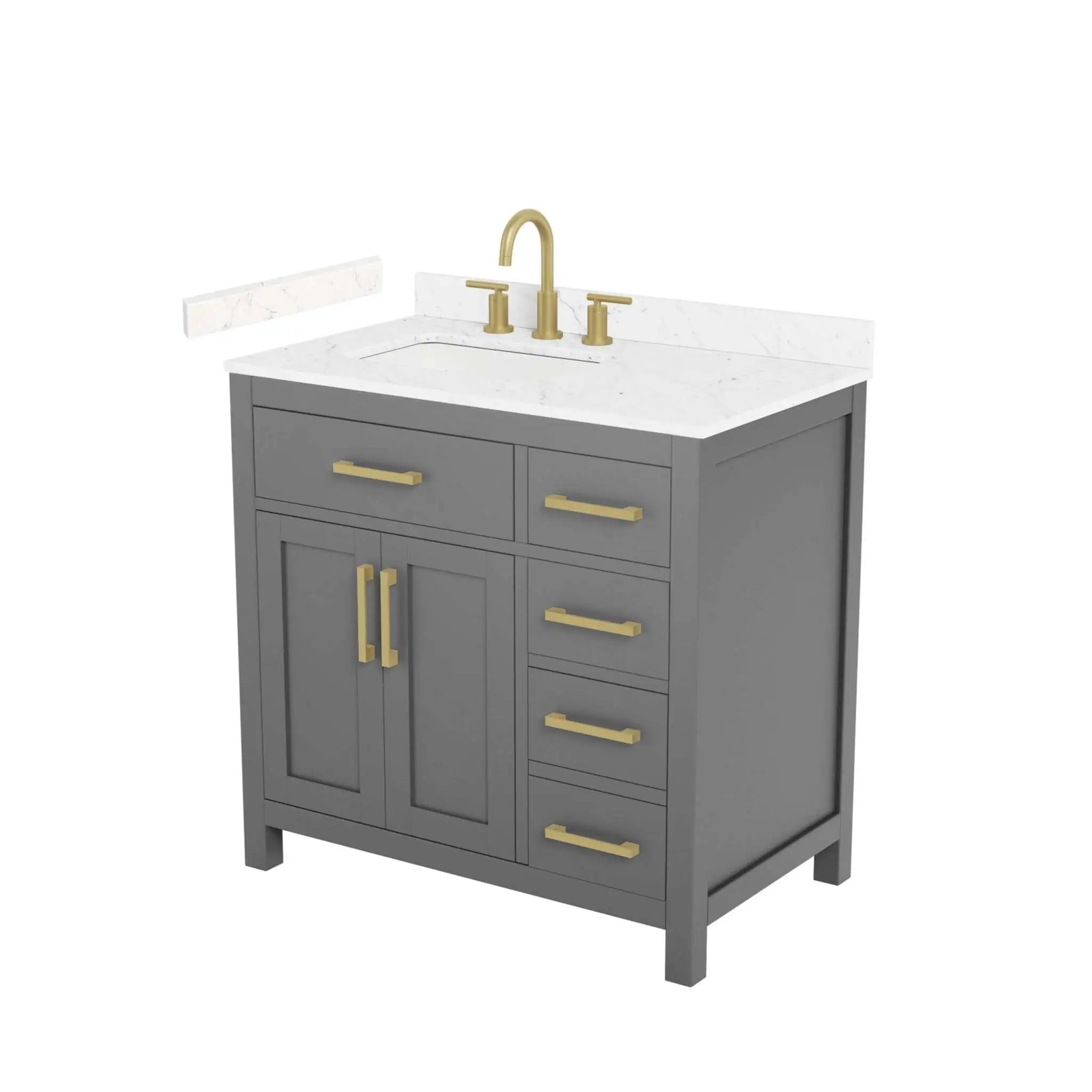 36" Beckett Single Bathroom Vanity in Dark Gray with Brushed Gold Trim by Wyndham