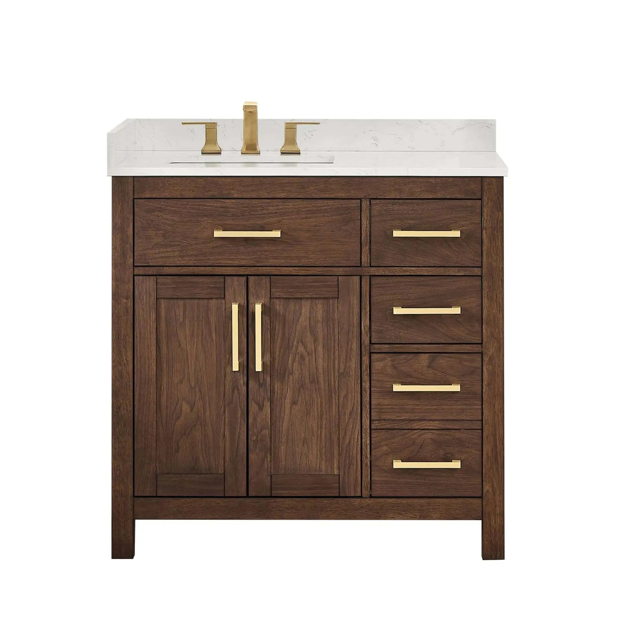 36" Beckett Single Bathroom Vanity in Dark Walnut with Brushed Gold Trim by Wyndham