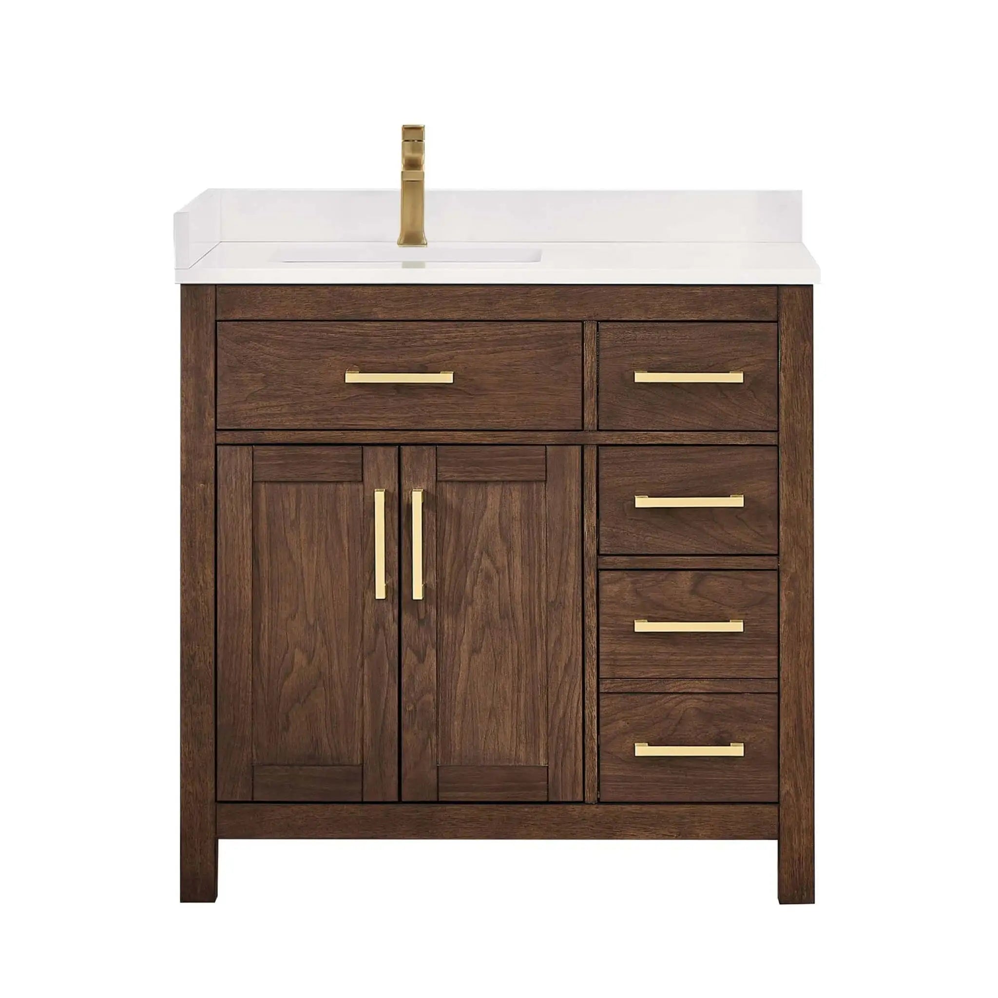 36" Beckett Single Bathroom Vanity in Dark Walnut with Brushed Gold Trim by Wyndham