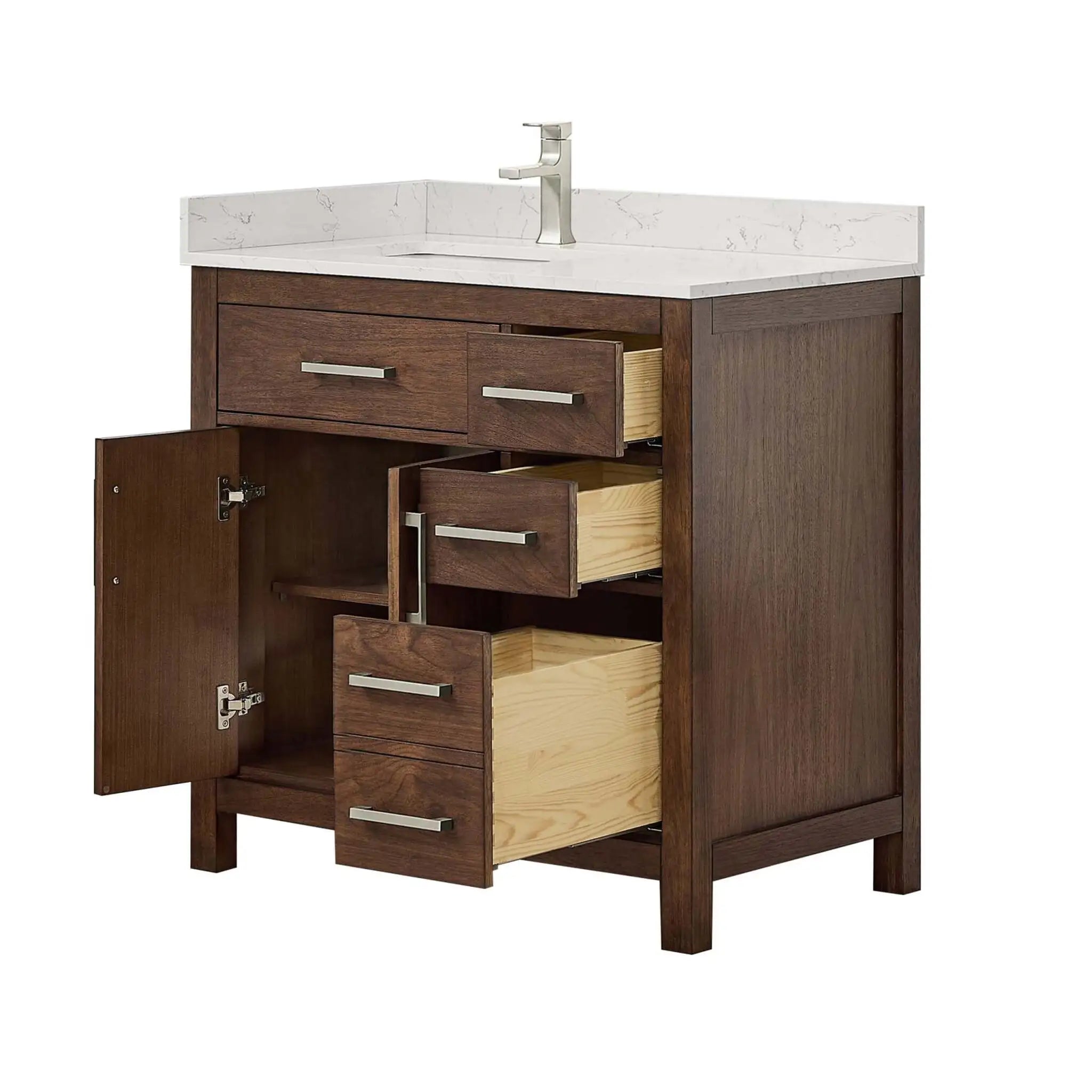 36" Beckett Single Bathroom Vanity in Dark Walnut with Brushed Nickel Trim by Wyndham