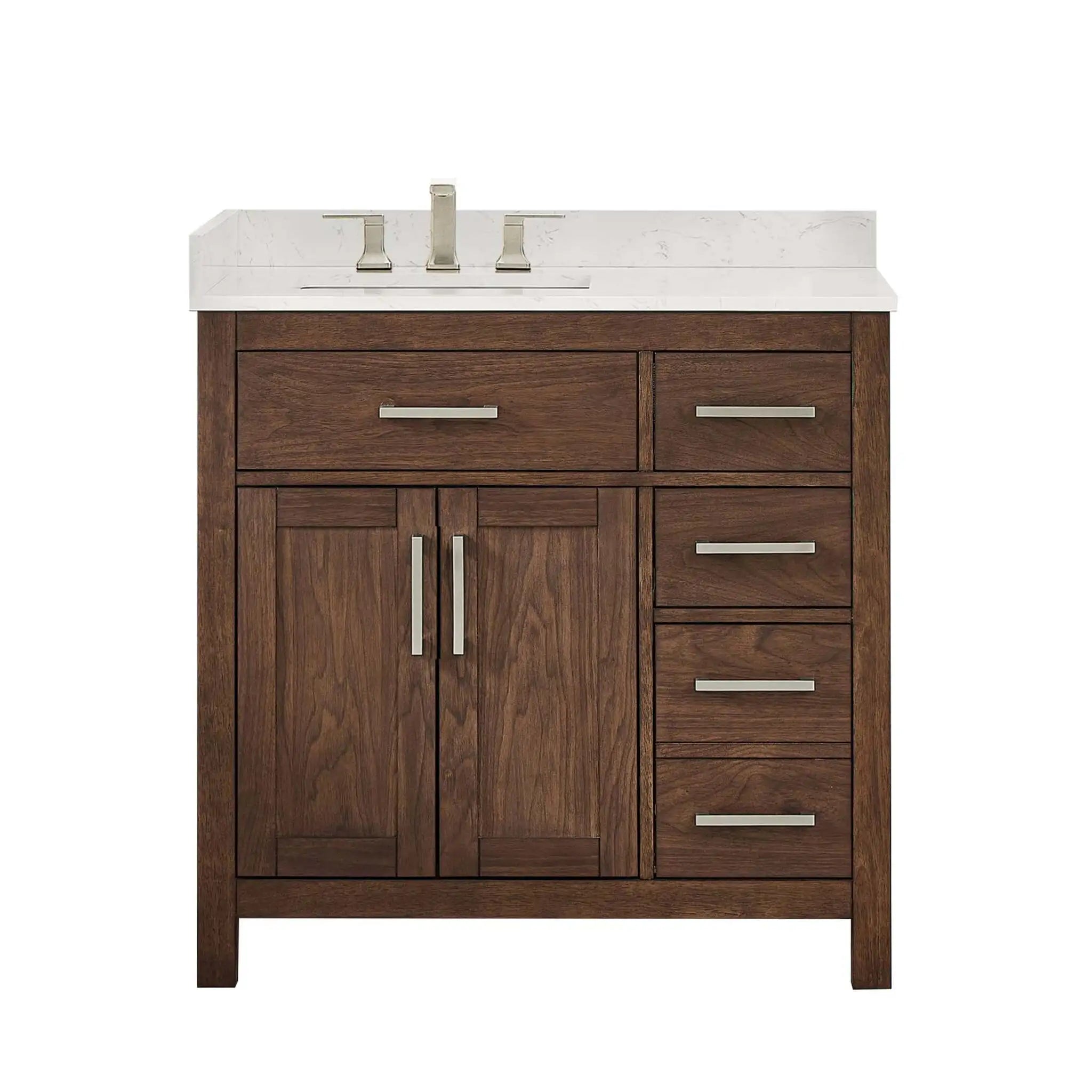 36" Beckett Single Bathroom Vanity in Dark Walnut with Brushed Nickel Trim by Wyndham