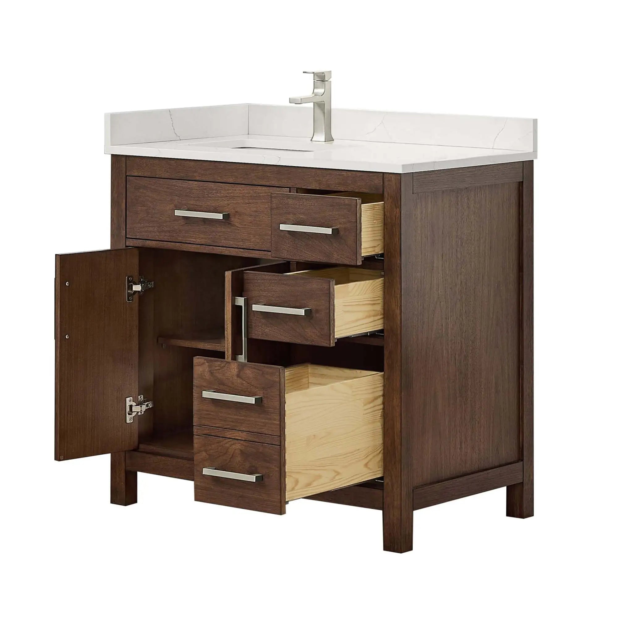 36" Beckett Single Bathroom Vanity in Dark Walnut with Brushed Nickel Trim by Wyndham