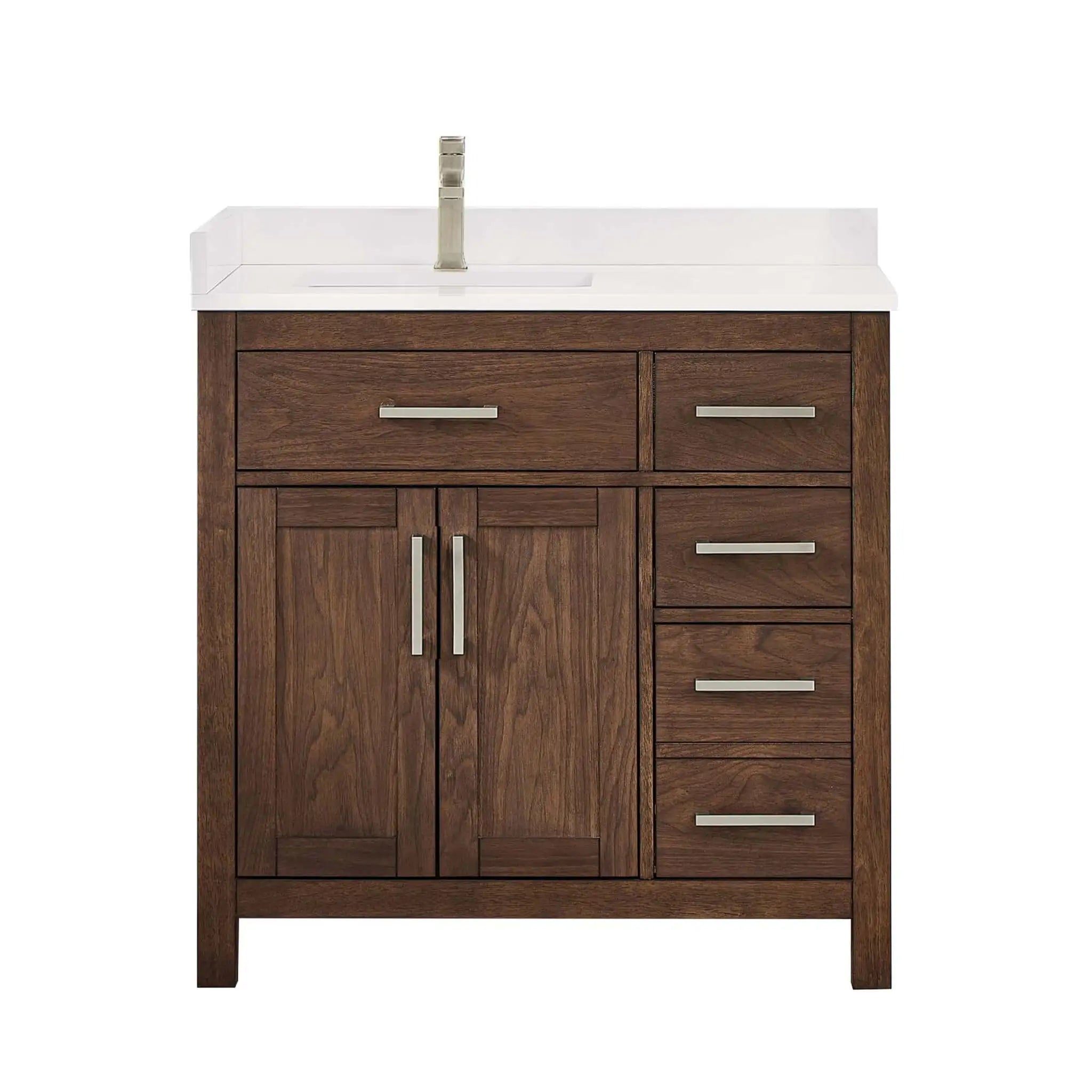 36" Beckett Single Bathroom Vanity in Dark Walnut with Brushed Nickel Trim by Wyndham
