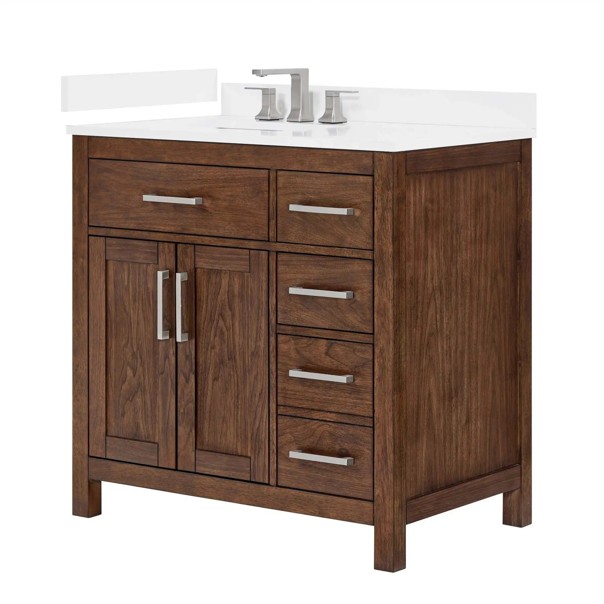 36" Beckett Single Bathroom Vanity in Dark Walnut with Brushed Nickel Trim by Wyndham