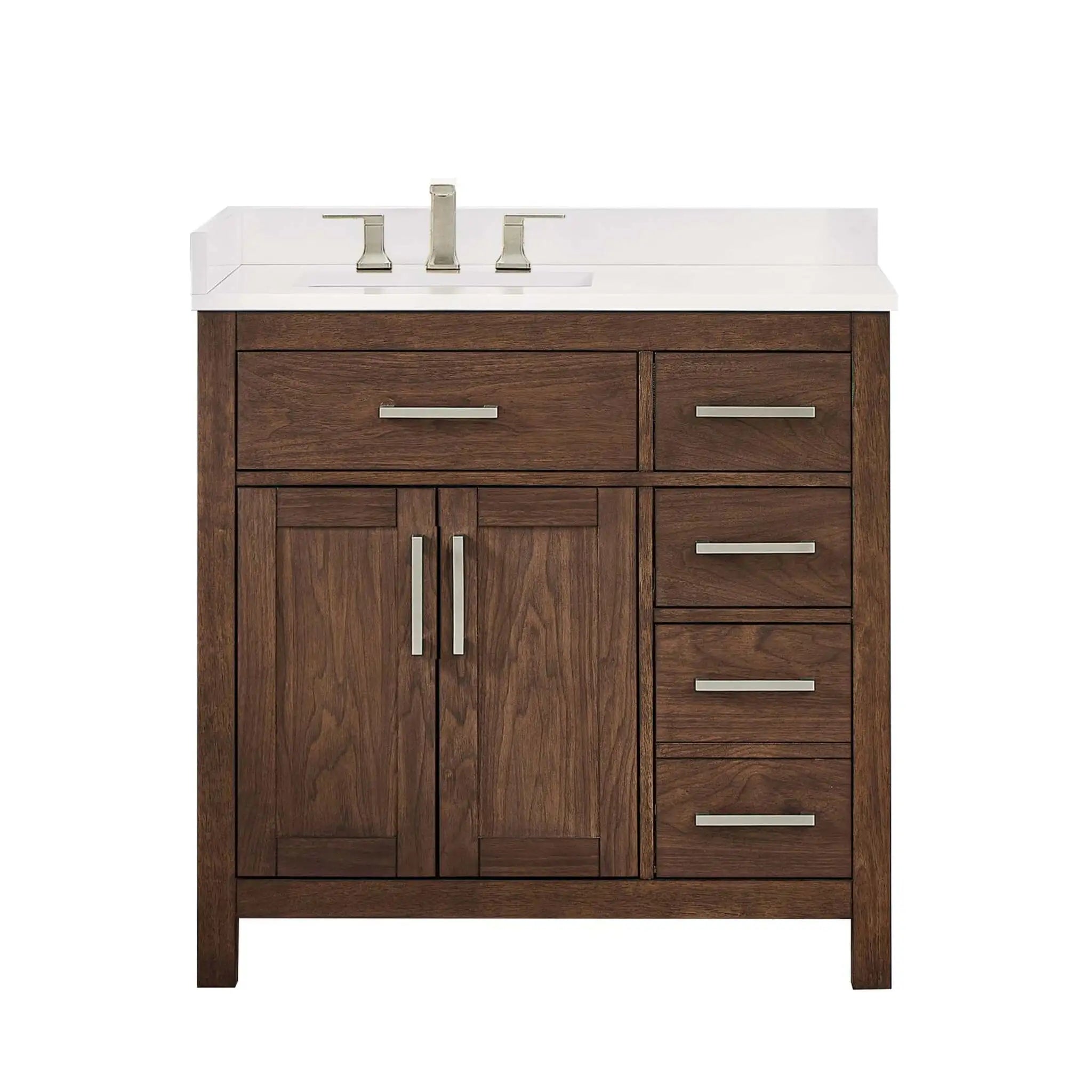 36" Beckett Single Bathroom Vanity in Dark Walnut with Brushed Nickel Trim by Wyndham