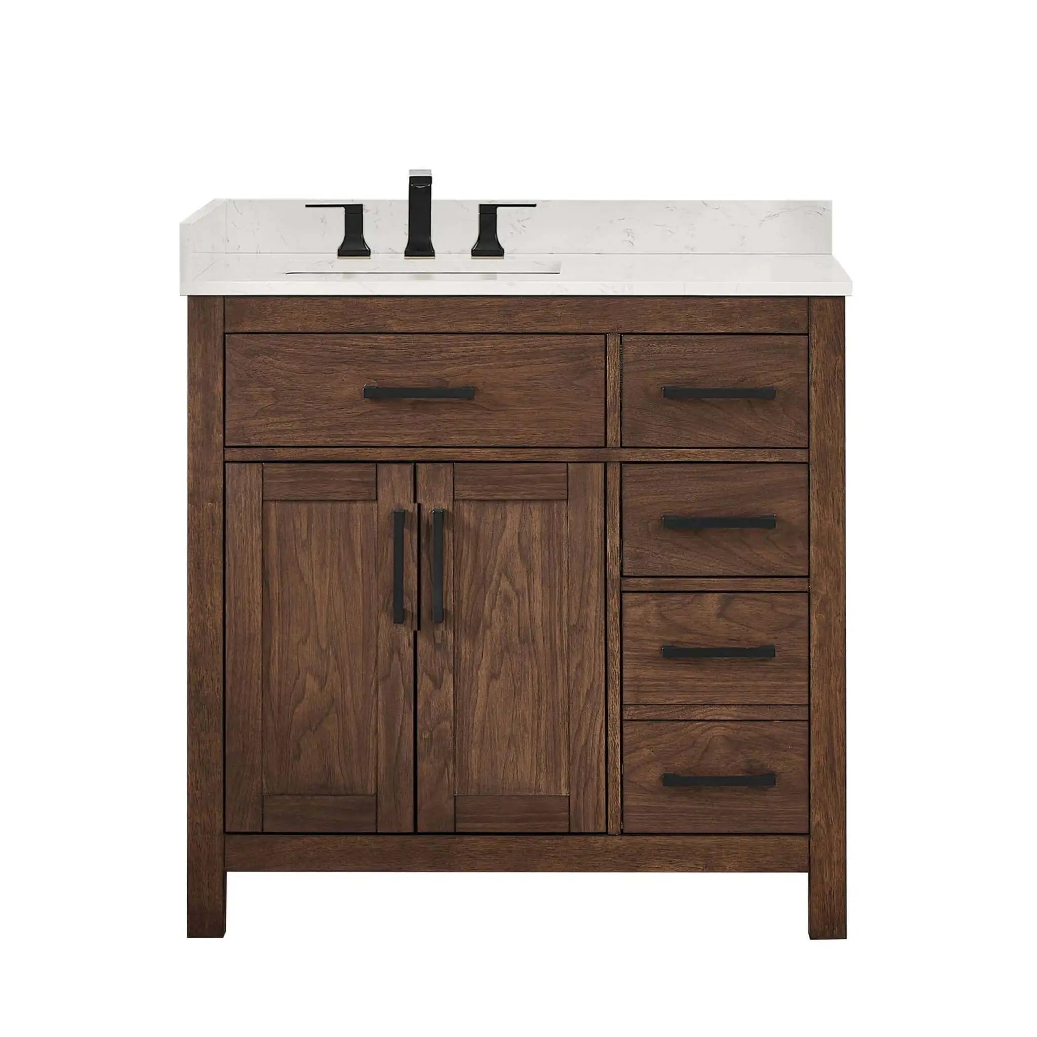 36" Beckett Single Bathroom Vanity in Dark Walnut with Matte Black Trim by Wyndham