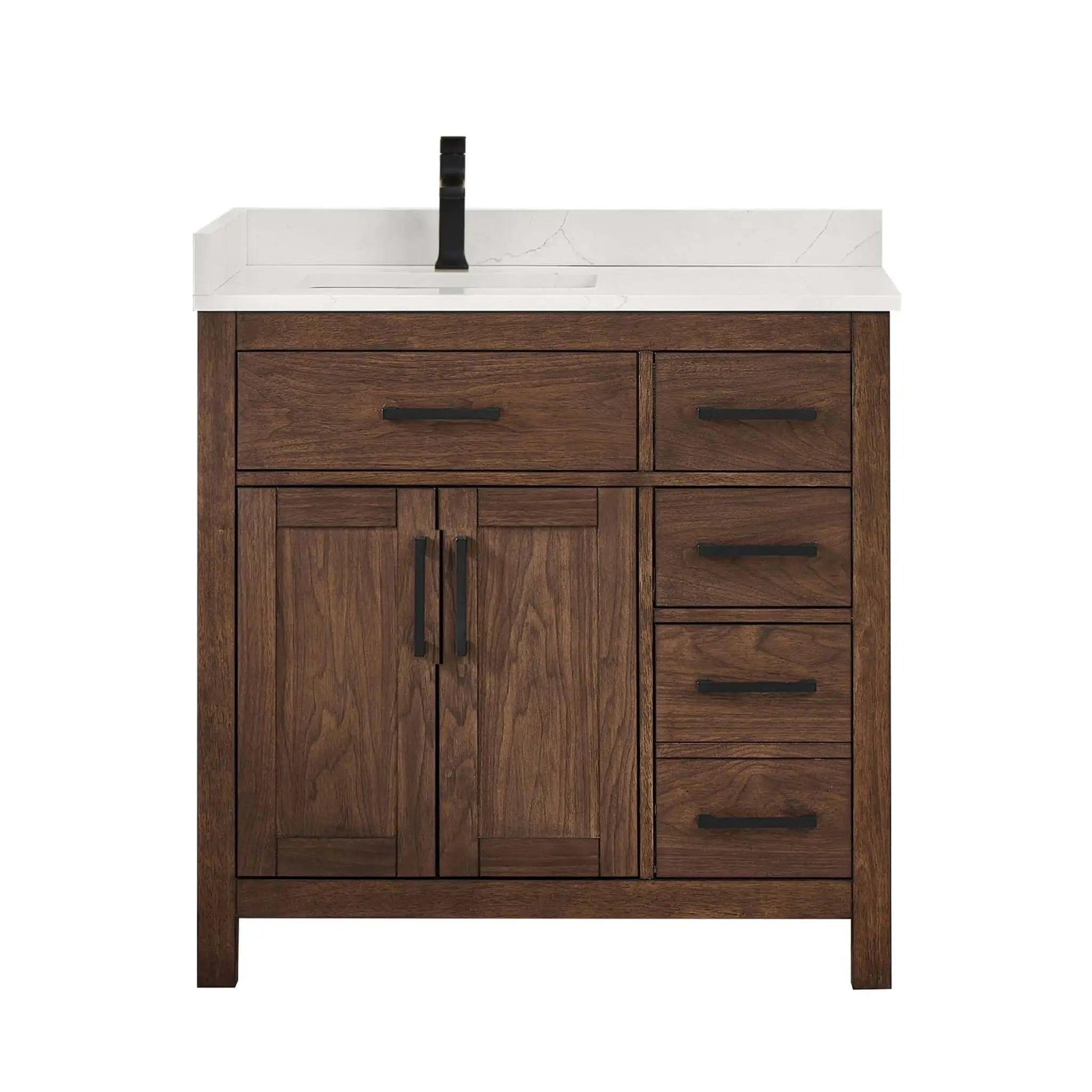 36" Beckett Single Bathroom Vanity in Dark Walnut with Matte Black Trim by Wyndham